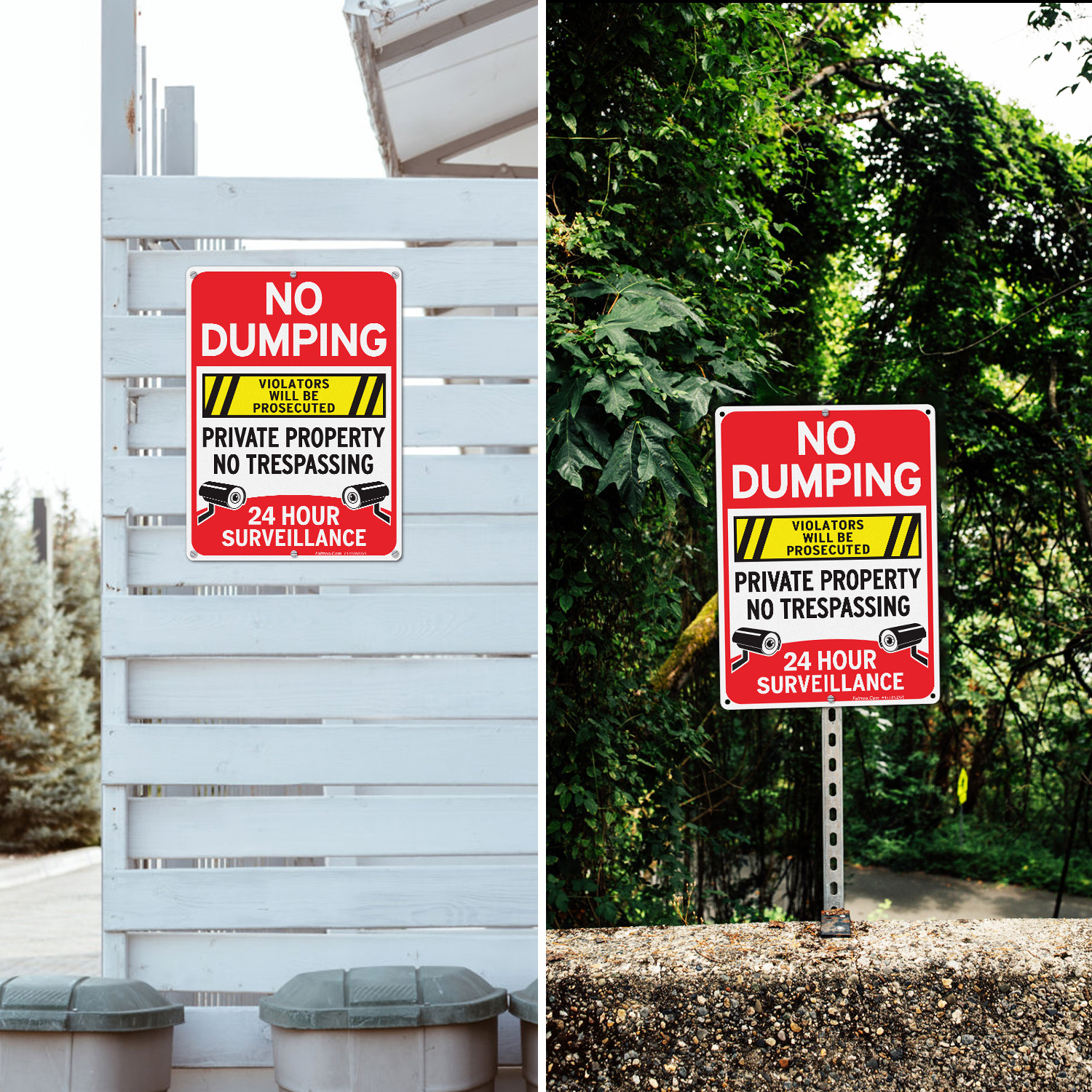 Faittoo No Dumping Sign,"Private Property No Trespassing, 24 Hour Surveillance, Violators Will Be Prosecuted" Sign, 14 x 10 Inch Reflective Aluminum Sign, Weather/Fade Resistant, Easy to Install