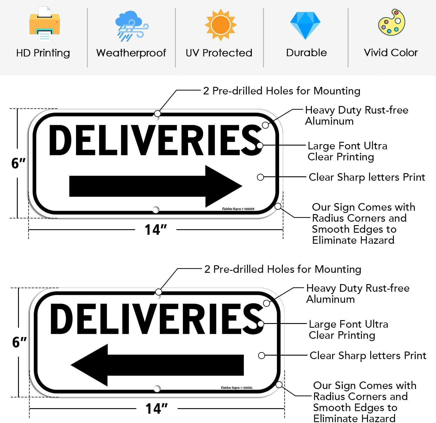 Deliveries Sign with Arrow,  Rectangle Rust Free Aluminum Metal Sign,Weather/Fade Resistant,Easy to Mount,Black on White,Indoor/Outdoor Use (Left)