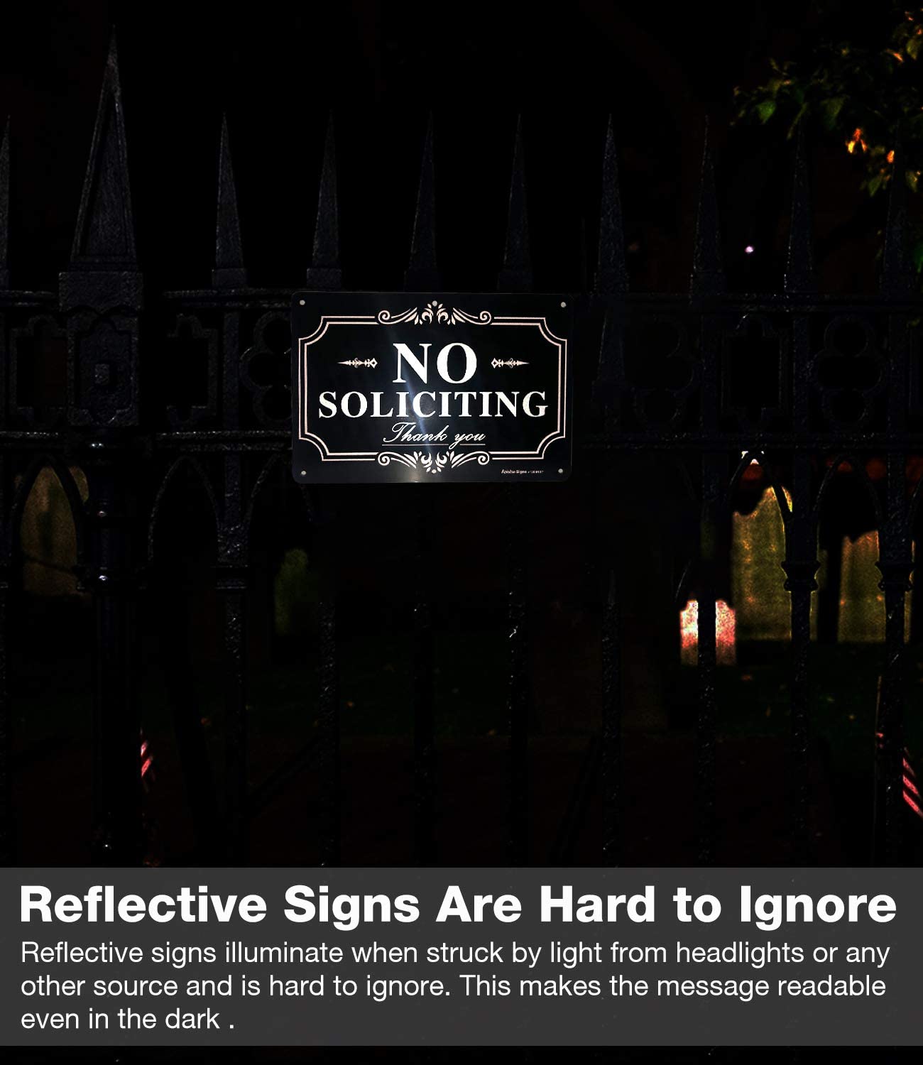 No soliciting Sign for House,Home/Business,12x8 Inch Rust Free Aluminum Metal Sign,Reflective,Fade Resistant,Durable UV and Weather Resistant,Black with White Letters