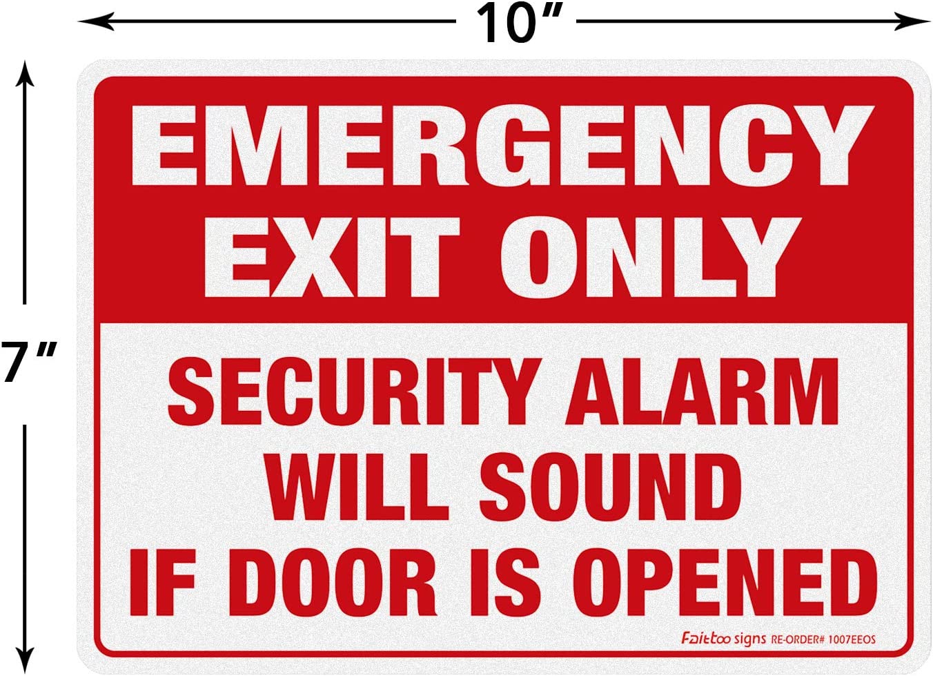 Emergency Exit Only Sticker, Emergency Exit Only - Security Alarm Will Sound If Door Is Opened Label, 10 x 7 inch Self-Adhesive Vinyl Decal Stickers, Reflective, UV Protected, Waterproof