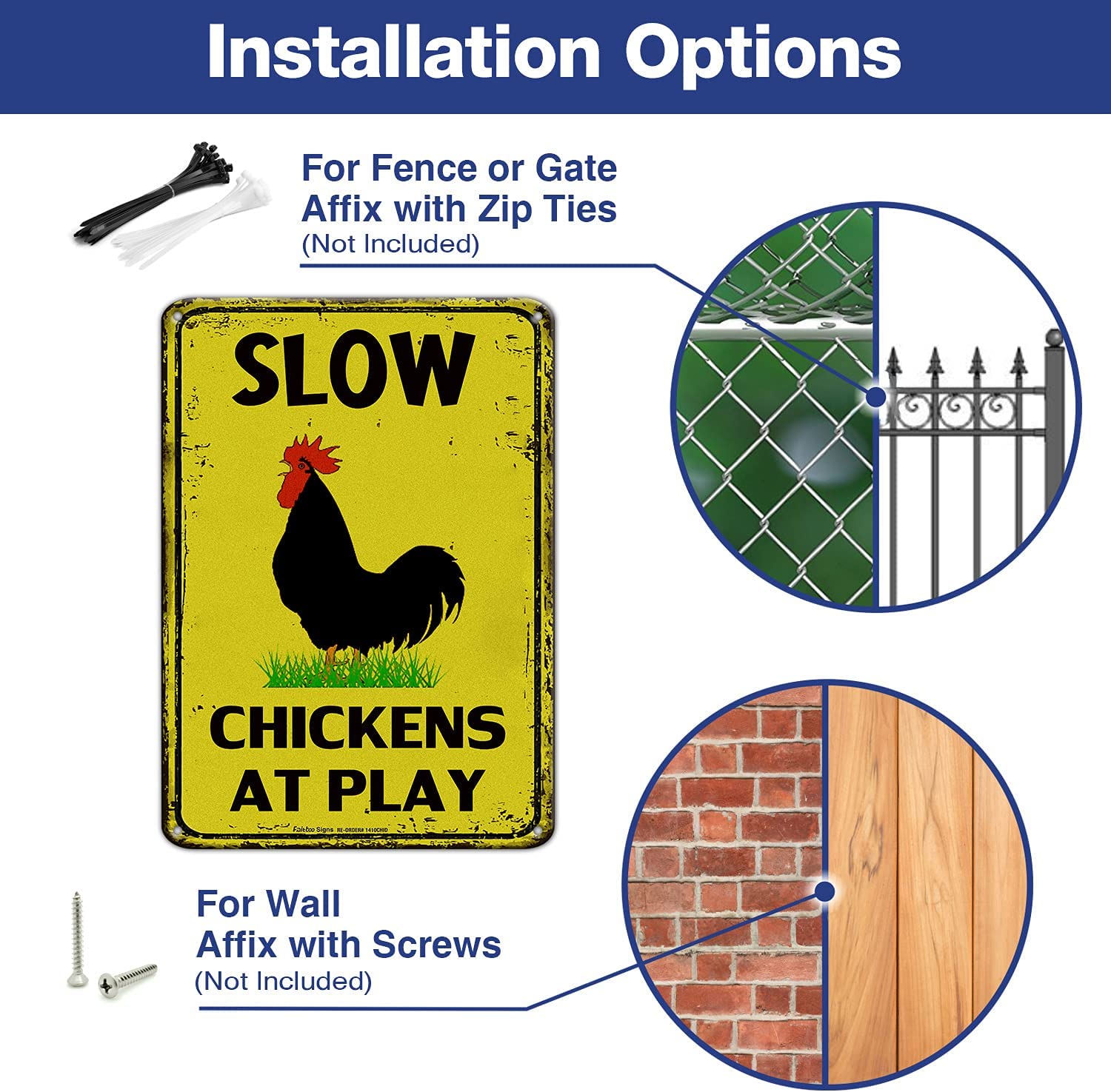 Slow Chickens at Play Caution or Chicken Crossing Sign, 14x10 Inch Rust Free Aluminum Metal Sign,Reflective,Fade Resistant,UV Protected,Weatherproof Up to 7 Years Indoor/Outdoor Use