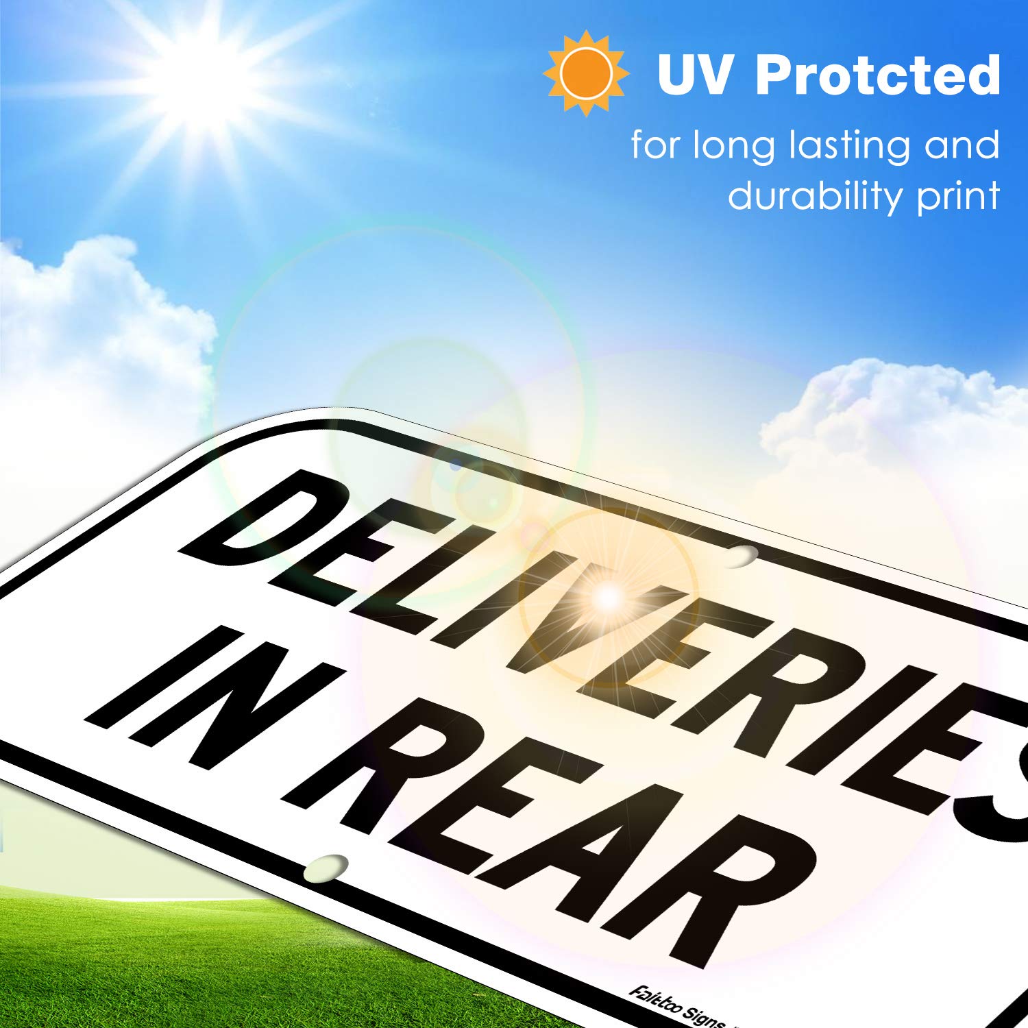 Deliveries in Rear Sign,14x6 Inches Rectangle Rust Free Aluminum Metal Sign,Weather/Fade Resistant,Easy to Mount, Black on White,Indoor/Outdoor Use