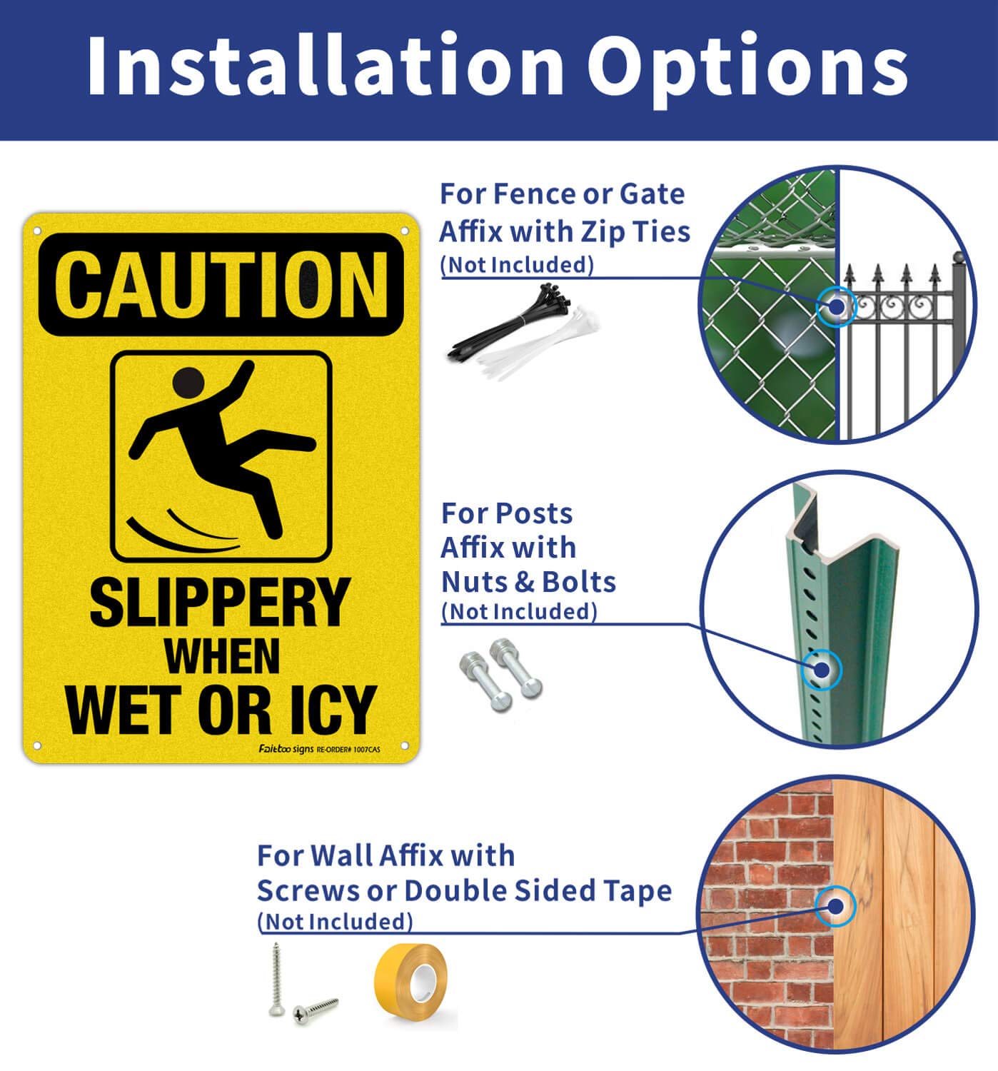 Caution Sign, Slippery When Wet or Icy Sign, (2 Pack) 10 x 7 Inches 0.40 Reflective Aluminum, UV Protected, Weather Resistant, Durable Ink, Easy to Mount