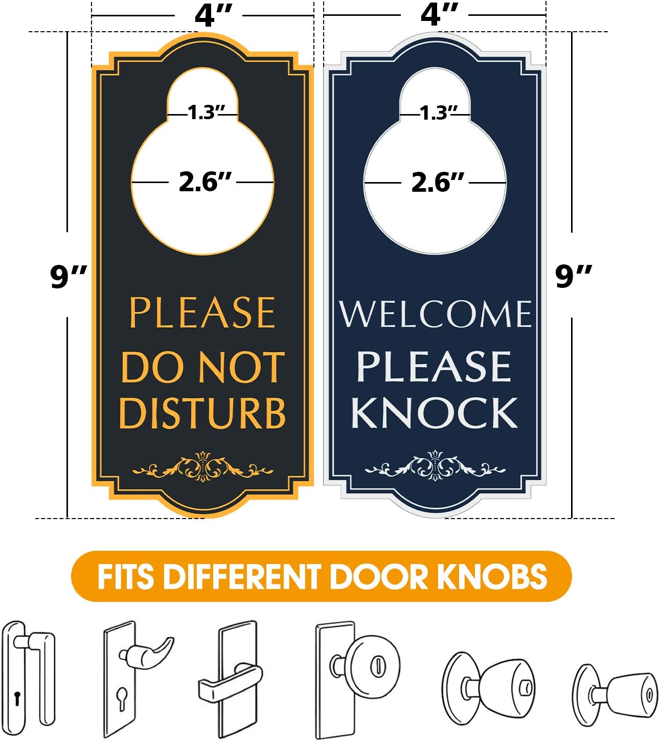 Do Not Disturb Door Hanger - Welcome Please Knock Door Sign, Black/Blue Double Sided, 4 x 9 inches PVC Plastic Perfect for Home, Clinic, Dorm, Hotel, Office, Spa, Law Firm, Massage