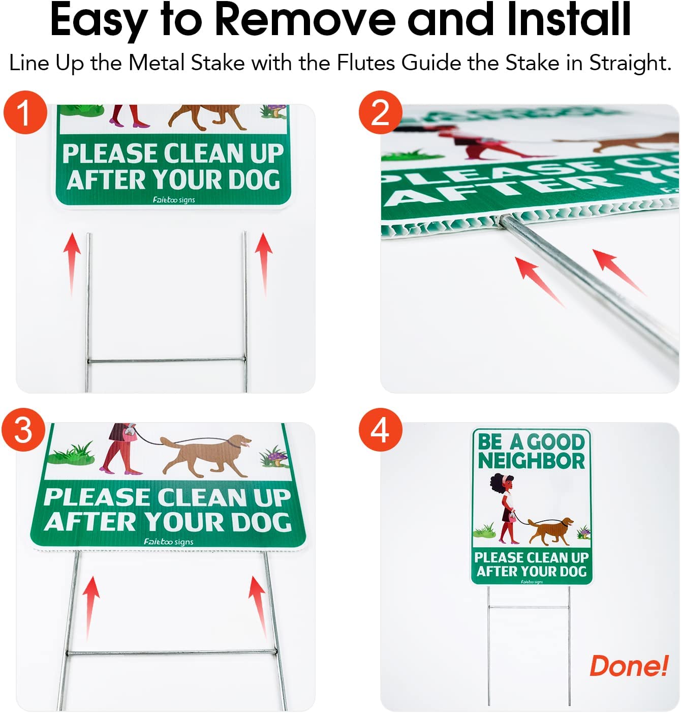 Be a Good Neighbor Clean Up After Your Dog 12 x 9 Inches Yard Sign with Metal Wire H-Stakes, Double Sided, No Pooping Dog Lawn Signs, Waterproof, Weather Resistant, Easy to Mount