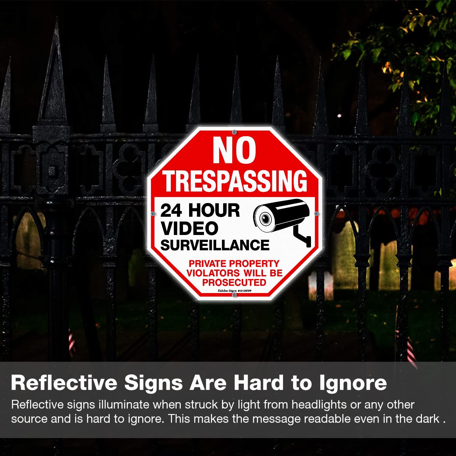 No Trespassing Sign Private Property Protected By Video Surveillance Violators Will Be Prosecuted Sign, 2-Pack 12 x 12 Inch Reflective Aluminum, UV Protected, Weather/Fade Resistant, Easy to Install