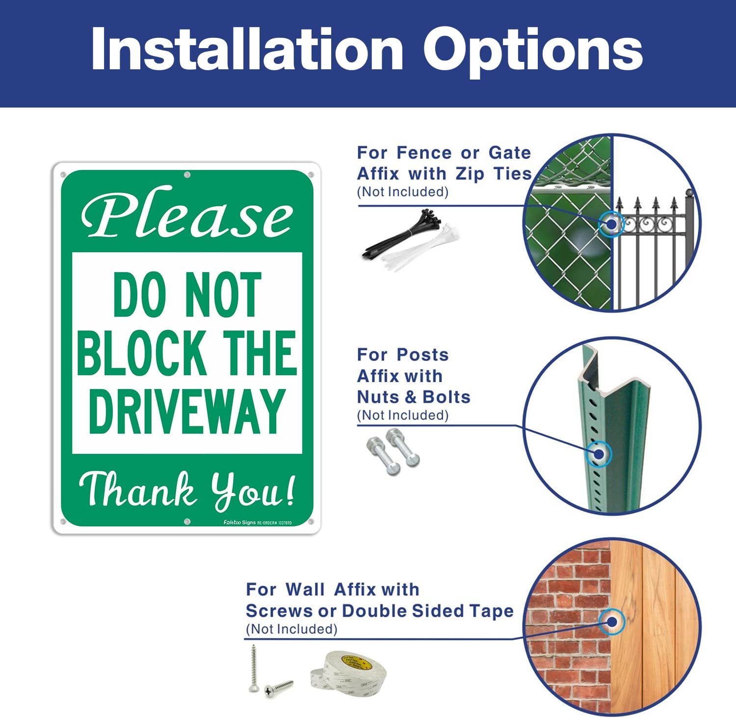 Please Do Not Block The Driveway Thank You Sign, No Parking Sign, 14 x10 Inches .40 Rust Free Aluminum, UV Protected, Durable Ink, Weatherproof, Weather Resistant, Easy To Mount, Indoor &amp; Outdoor Use