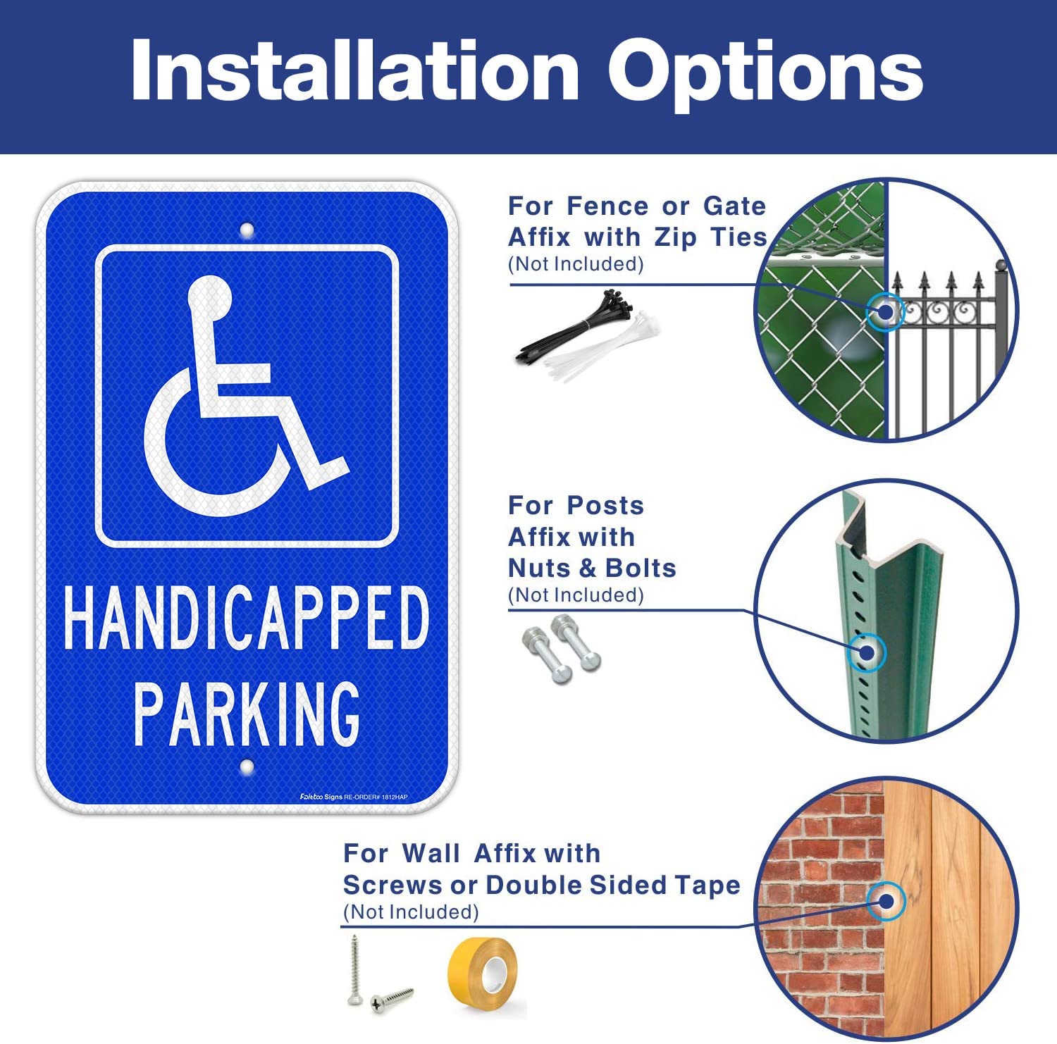 Handicap Parking Sign, with Picture of Wheelchair Sign, 18 x 12 Inches Engineer Grade Reflective Sheeting Rust Free Aluminum, Weather Resistant, Waterproof, Durable Ink, Easy to Mount