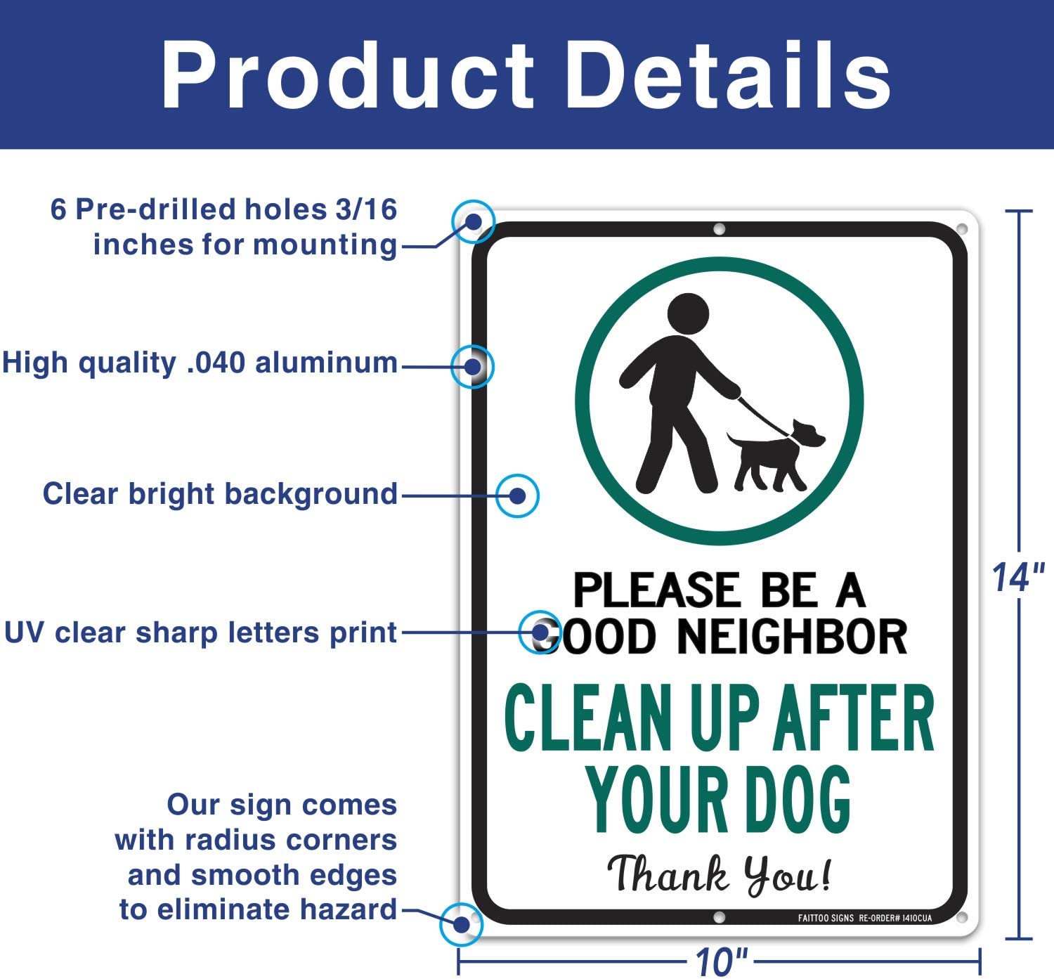 Clean Up After Your Dog Sign 2 Pack, Please Be a Good Neighbor, Clean Up After Your Pets, Be a Good Neighbor Sign, 14x10 Rust Free .40 Aluminum UV Printed, Easy to Mount Weather Resistant, Non-fading