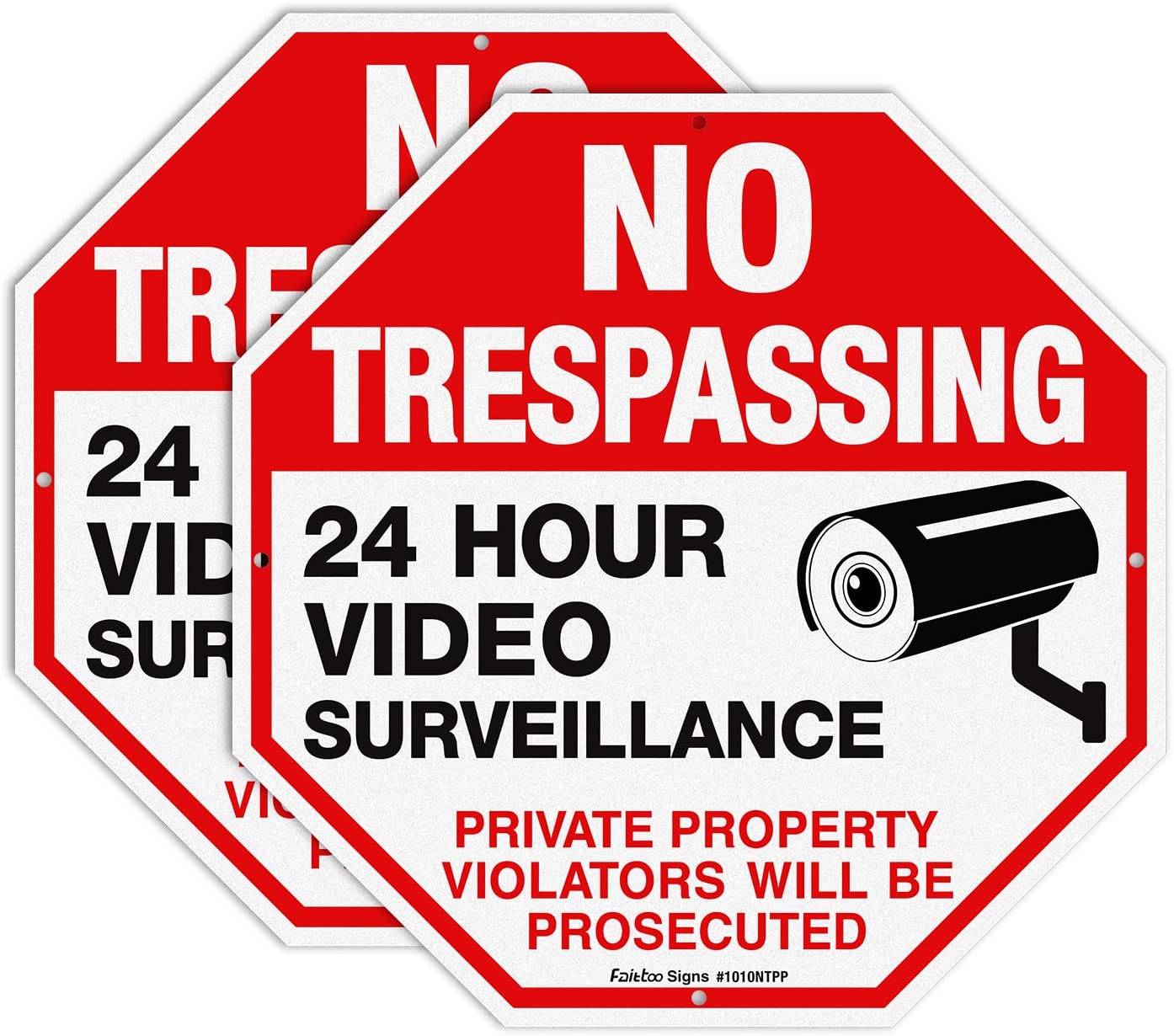 No Trespassing Sign Private Property Protected By Video Surveillance Violators Will Be Prosecuted Sign, 10 x 10 Inch Reflective Aluminum, UV Protected, Weather/Fade Resistant, Easy to Install
