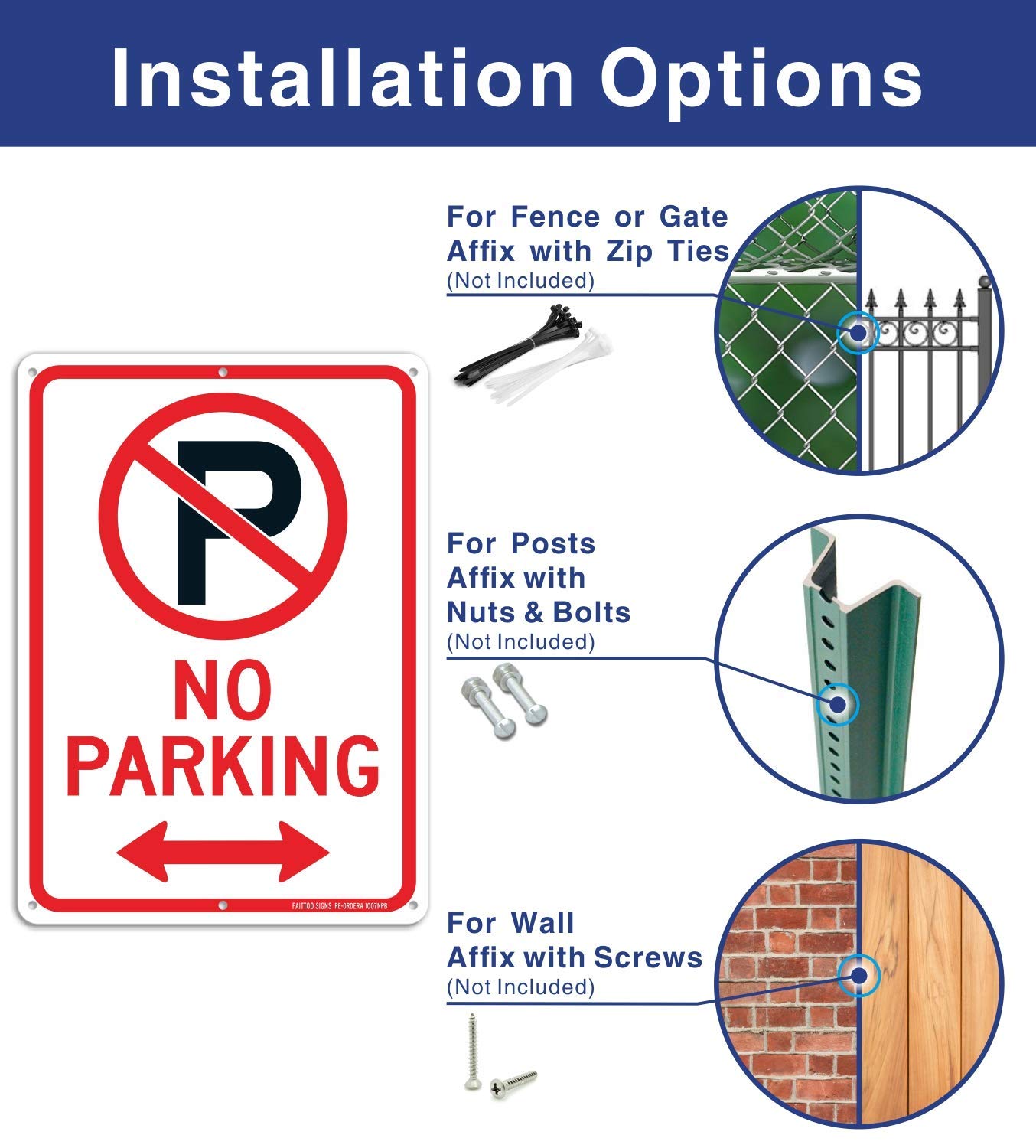 (4 Pack) No Parking Sign With Symbol With Arrows Sign, 10 x 7 Inches Reflective .40 Rust Free Aluminum , UV Protected, Weather Resistant, Waterproof, Durable Ink, Easy To Mount