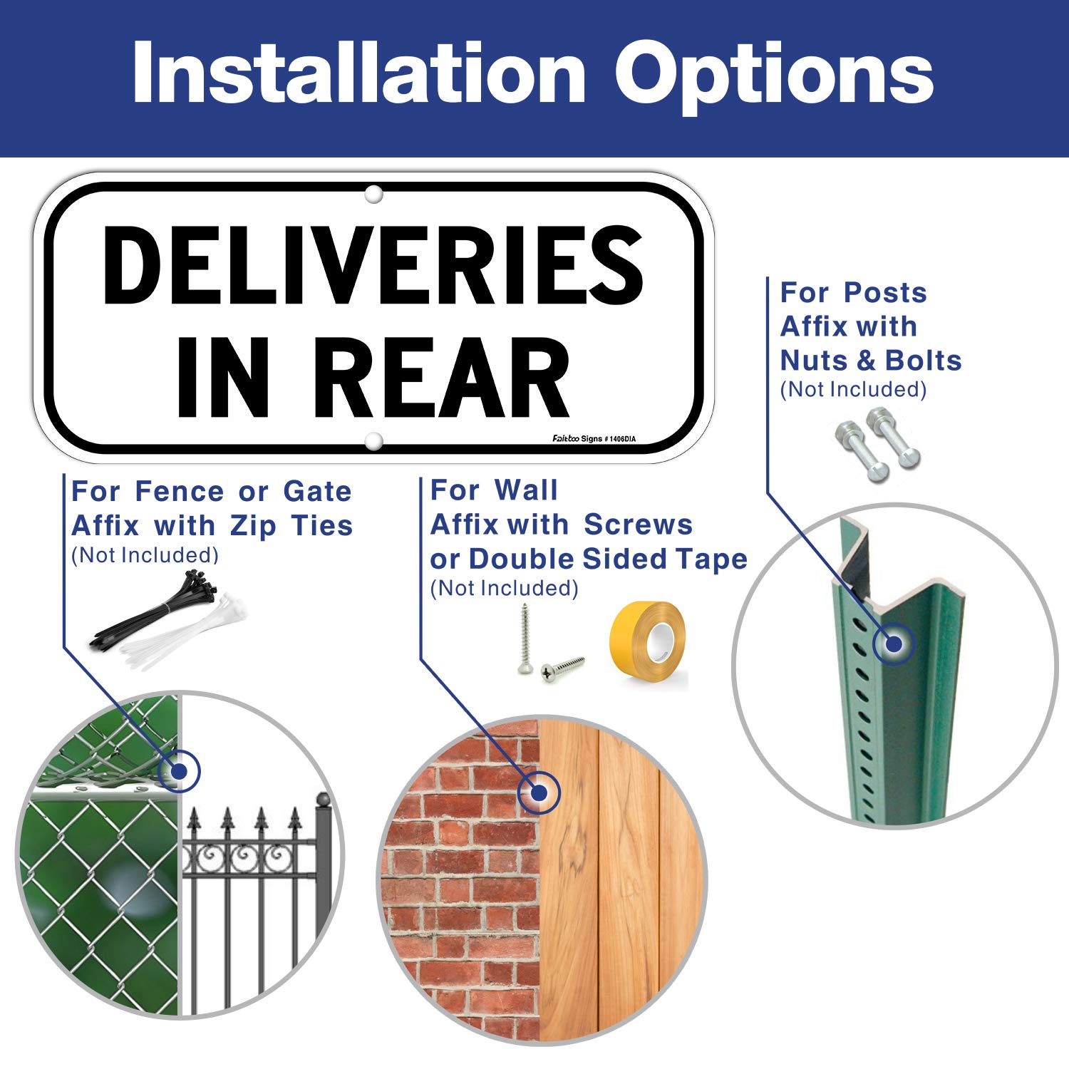 Deliveries in Rear Sign,14x6 Inches Rectangle Rust Free Aluminum Metal Sign,Weather/Fade Resistant,Easy to Mount, Black on White,Indoor/Outdoor Use