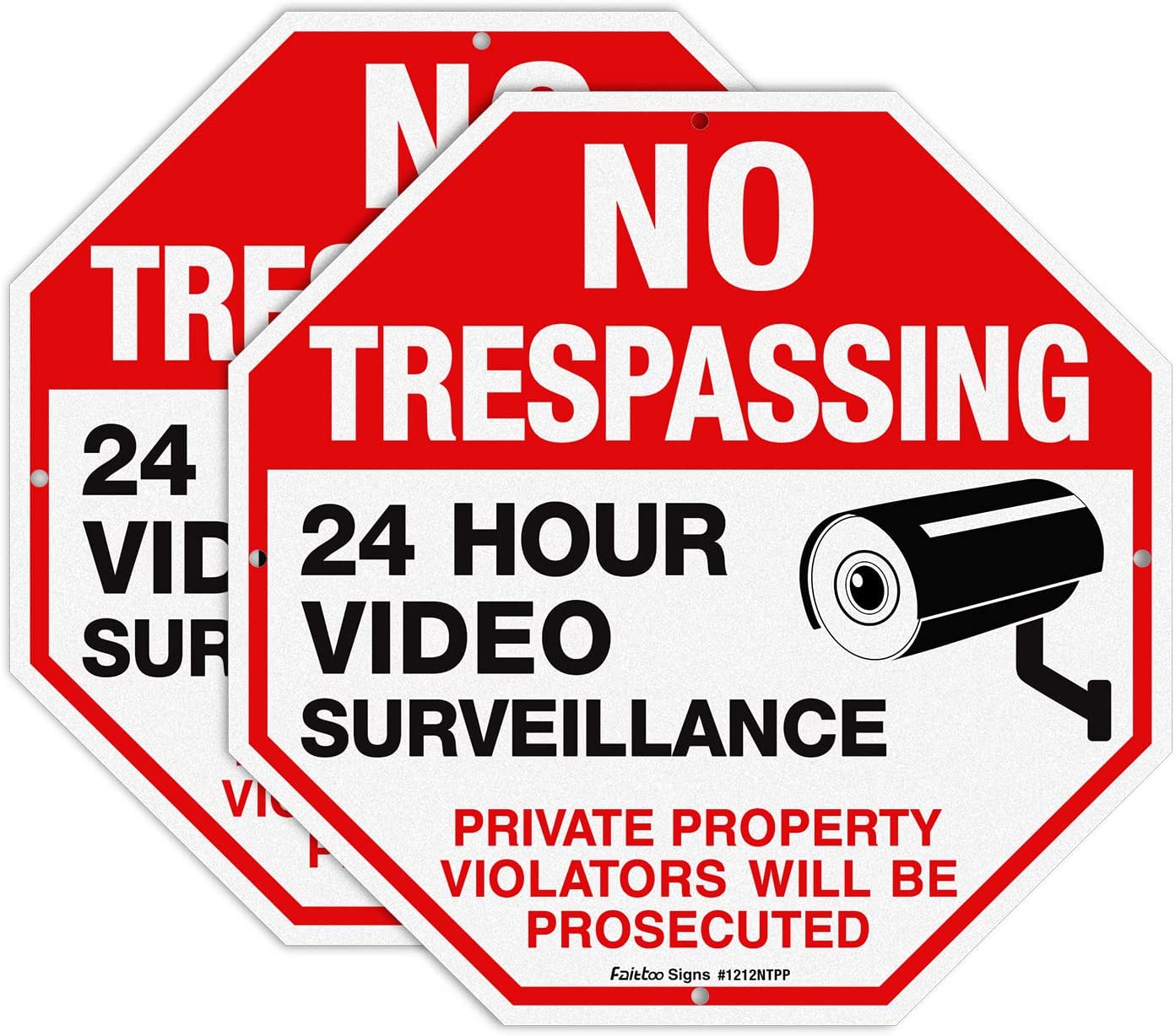 No Trespassing Sign Private Property Protected By Video Surveillance Violators Will Be Prosecuted Sign, 2-Pack 12 x 12 Inch Reflective Aluminum, UV Protected, Weather/Fade Resistant, Easy to Install