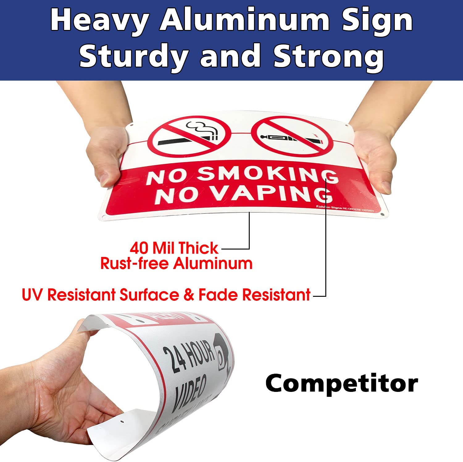 Faittoo No Smoking Sign, 2-Pack 10 x 7 Inch Reflective Rust Free Alumi