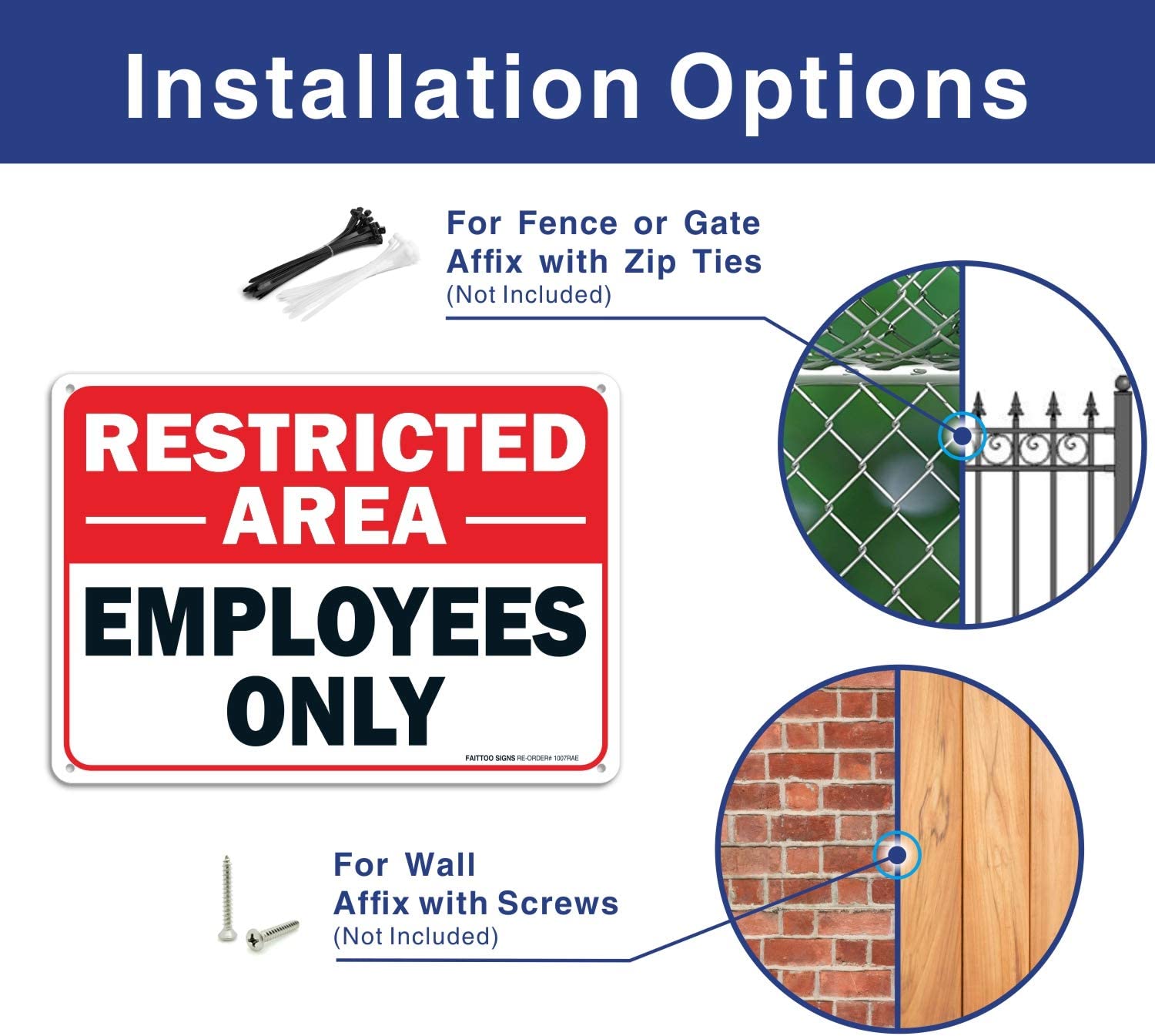 Faittoo Restricted Area Employees Only Sign, 10 x 7 Inches .40 Rust Free Aluminum , UV Protected, Weather Resistant, Waterproof, Durable Ink, Easy To Mount