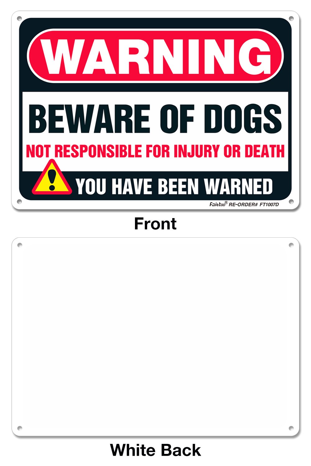 Beware of Dog Sign Not Responsible for Injury or Death,10x7 Inch Rust Free Aluminum Metal Sign, Reflective, Fade Resistant,Weather Resistant, Easy to Mount
