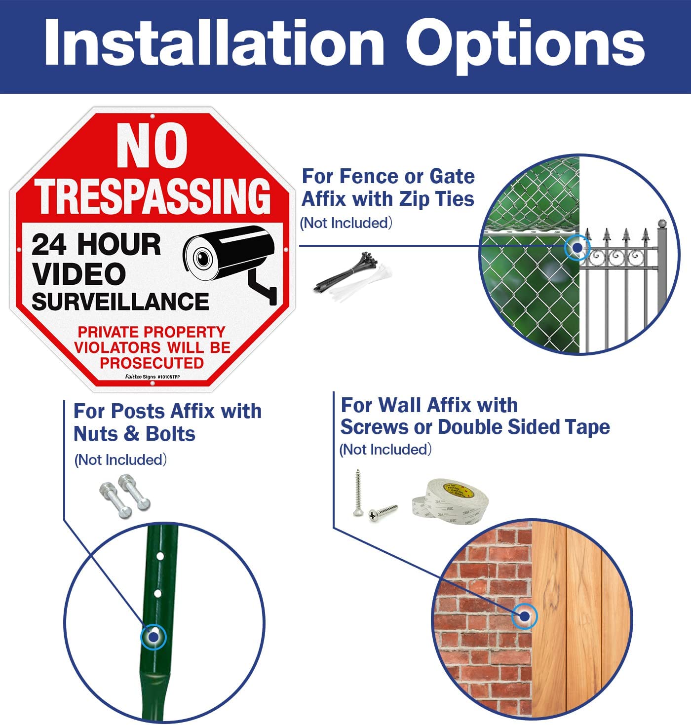 No Trespassing Sign Private Property Protected By Video Surveillance Violators Will Be Prosecuted Sign, 10 x 10 Inch Reflective Aluminum, UV Protected, Weather/Fade Resistant, Easy to Install