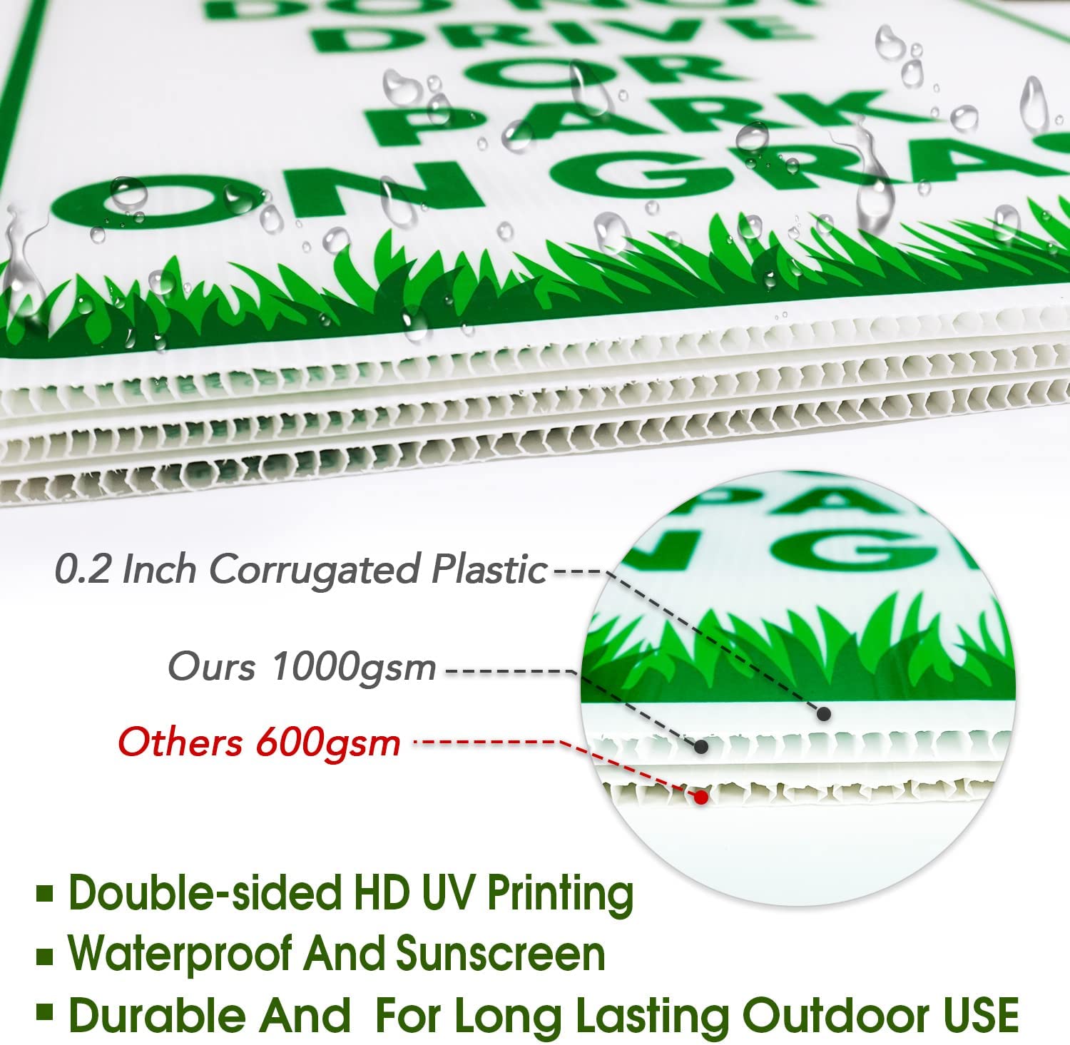 Faittoo "Please Do Not Drive Or Park On Grass" Sign with Stake,18 x 12 Inch Double-Sided Corrugated Plastic Yard Lawn Sign, Easy to Assemble, Waterproof, Weather Resistant, Non-Fading