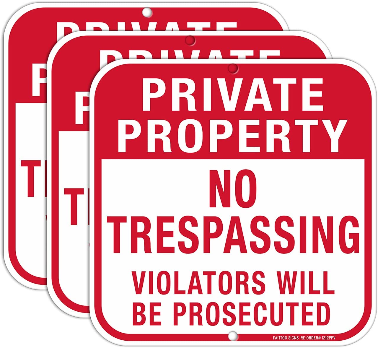 Private Property No Trespassing Sign, Violators Will Be Prosecuted Sign, 12 x 12 Inches Square, .040 Rust Free Aluminum, UV Protected and Waterproof, Weather Resistant, Durable Ink, Easy to Mount