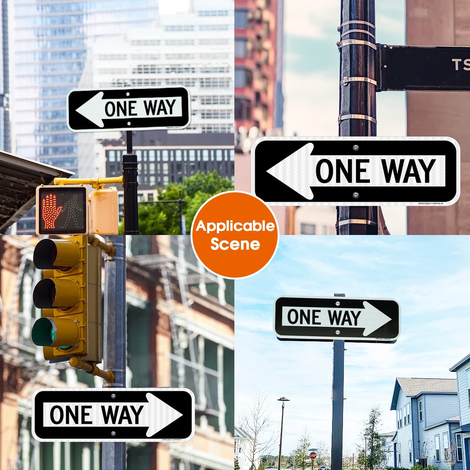 One Way Sign with Left Arrow, 18x6 Inches Engineer Grade Reflective Ru