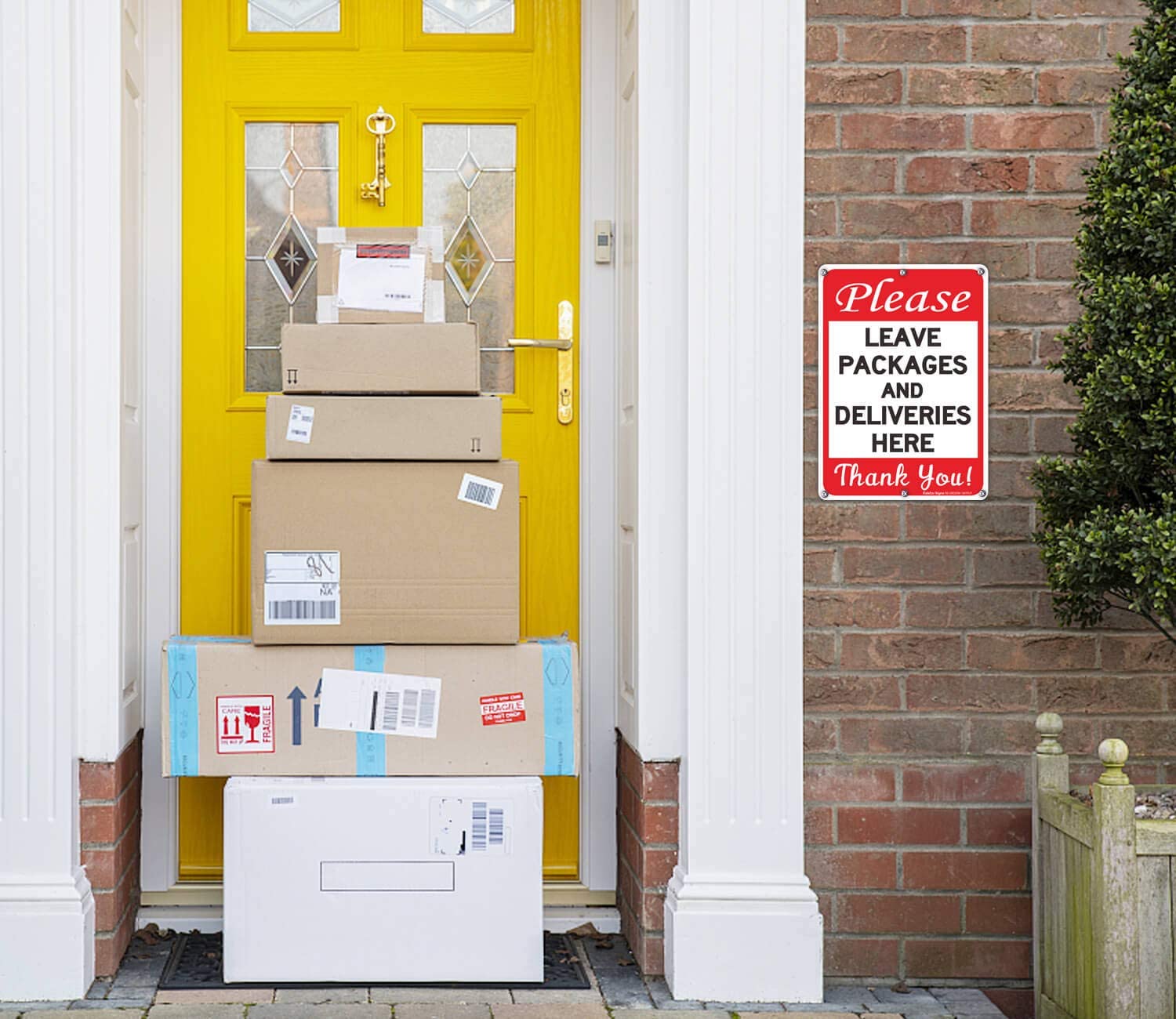 Faittoo Please Leave Packages and Deliveries Here Sign, Reflective Aluminum Sign, UV Protected and Weatherproof, Durable Ink, Easy to Install and Read, Indoor/ Outdoors Use