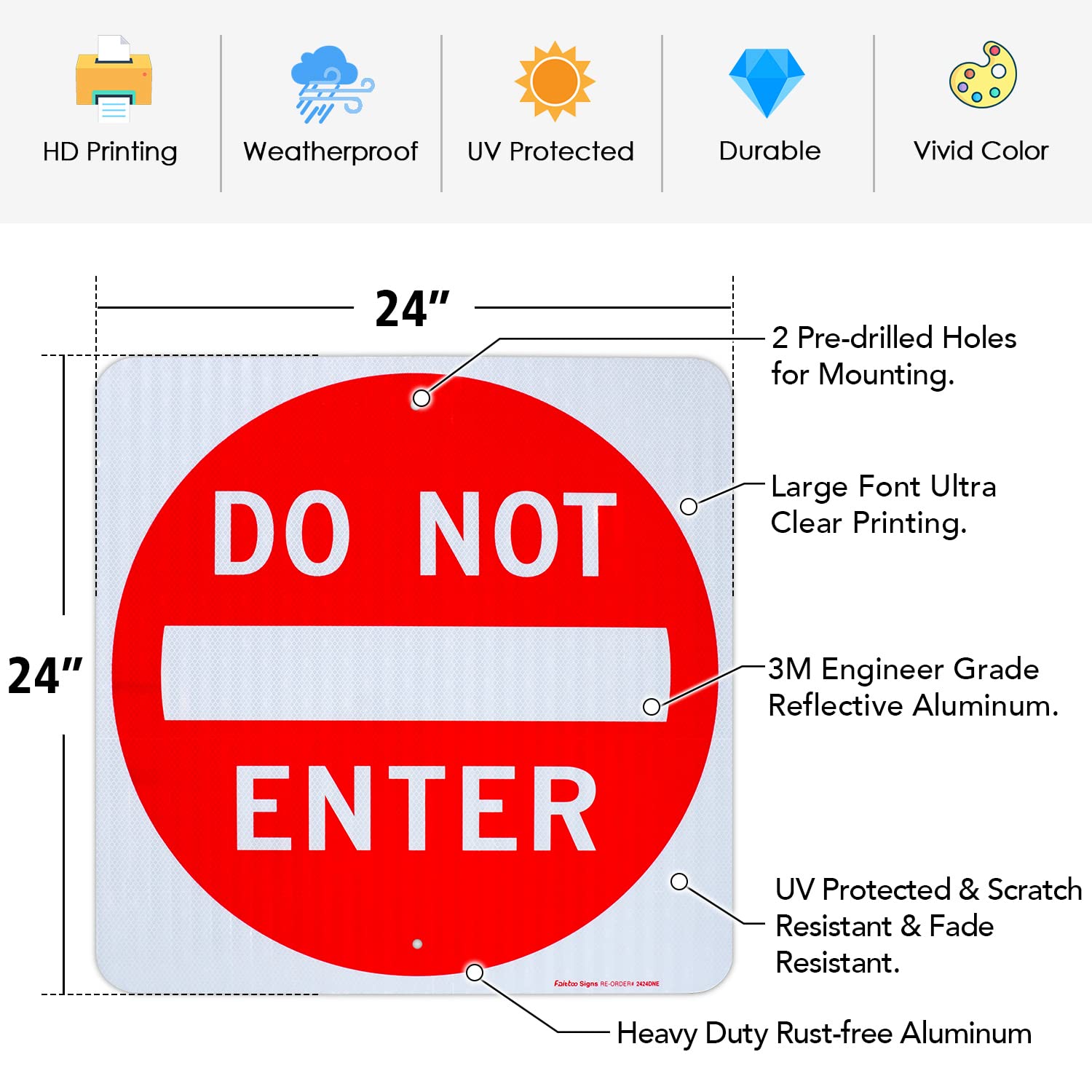 Do Not Enter Sign,12x12 Inch Square .040 Aluminum,Reflective Rust Free Metal Sign,Fade/ Weather Resistant,Easy to Mount,Indoor/Outdoor Use