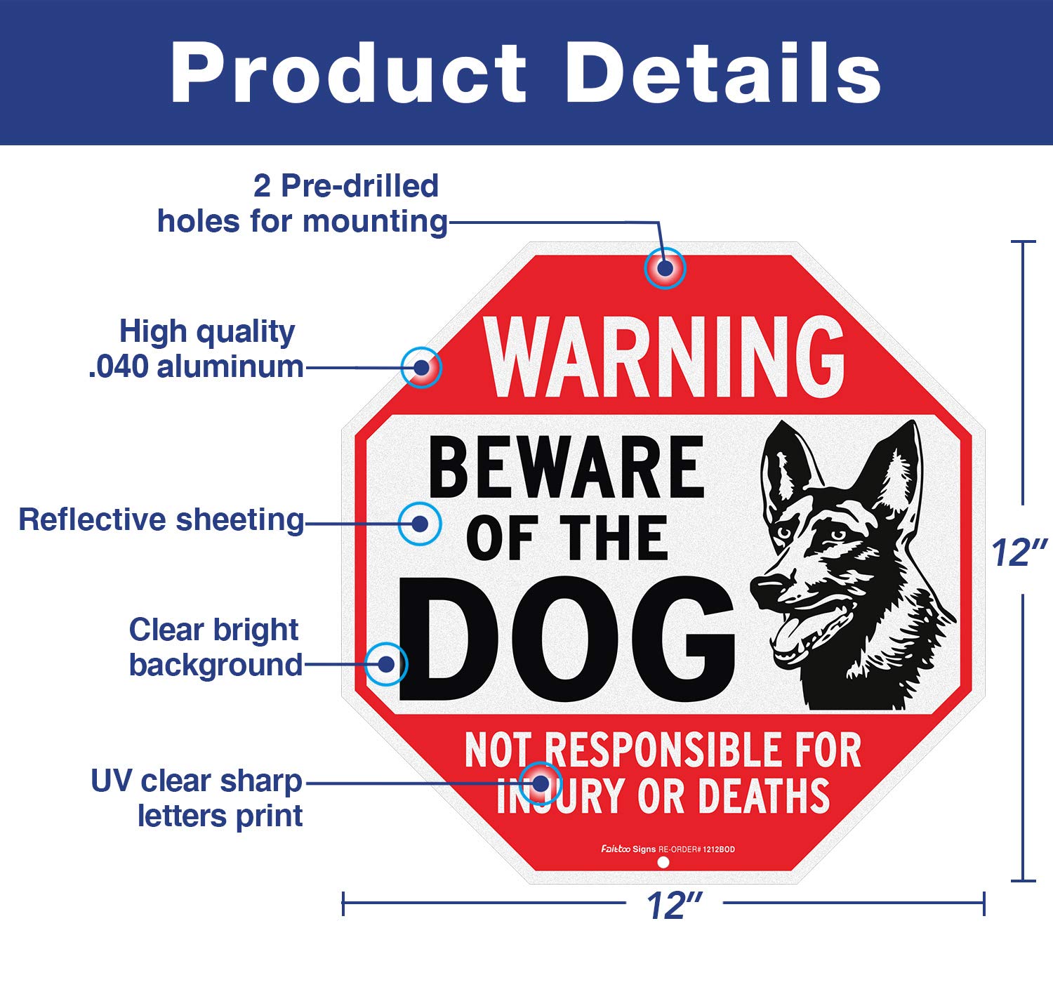 Beware of Dog Sign Not Responsible for Injury or Death,10x7 Inch Rust 