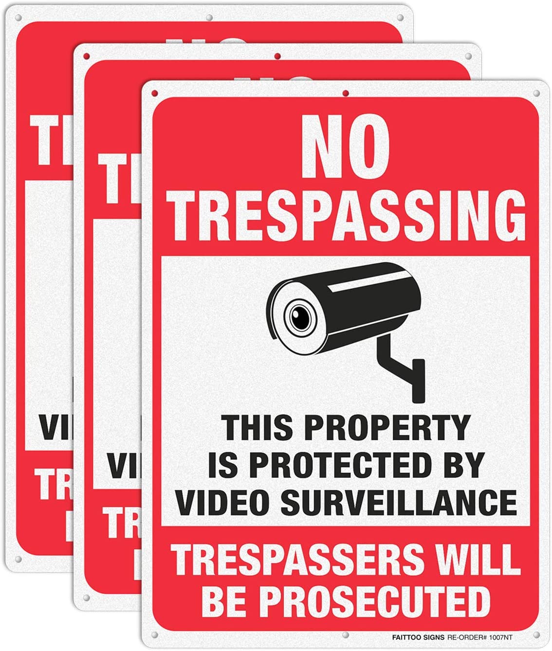 No Trespassing Sign,Trespassers Will Be Prosecuted Sign,Video Surveillance Sign,Warning Sign,10 x 7 Inches 0.40 Aluminum Reflective,Indoor Or Outdoor Use for Home/Business CCTV Security Camera