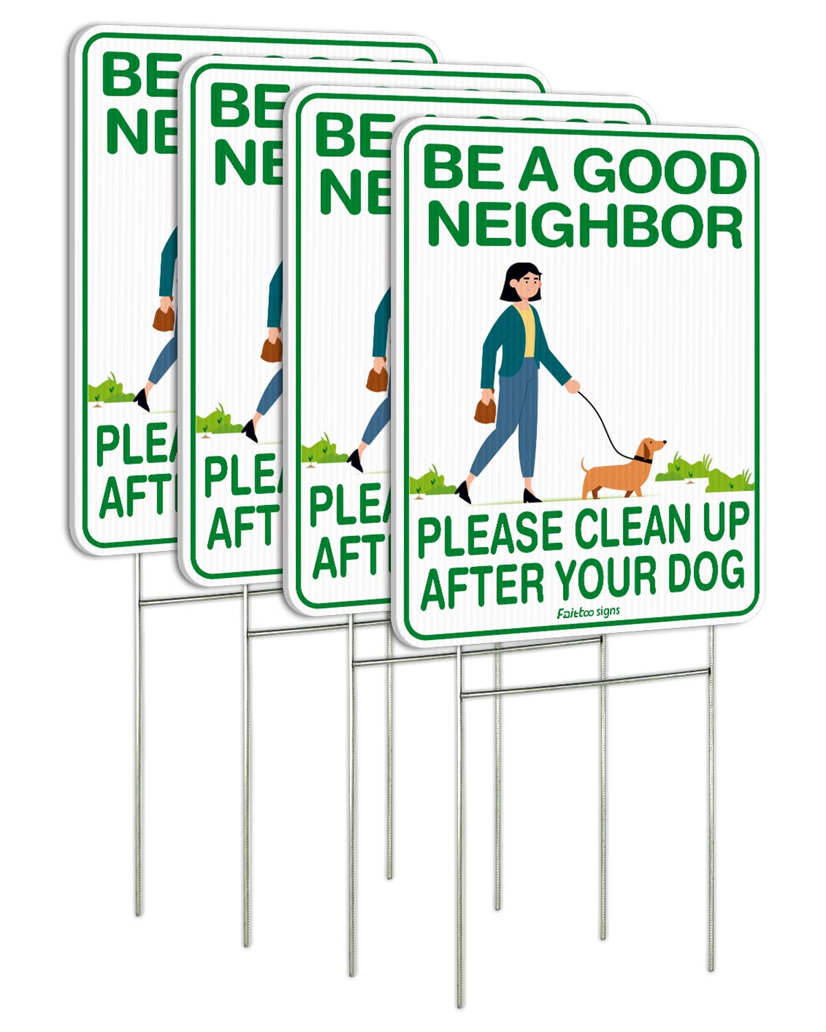 Clean Up After Your Dog Sign, 12 x 9 Clean Up After Your Pets Sign, Double Sided with Metal Wire H-Stakes Stands Corrugated Plastic, Waterproof, Weather Resistant, Easy to Mount, Non-fading