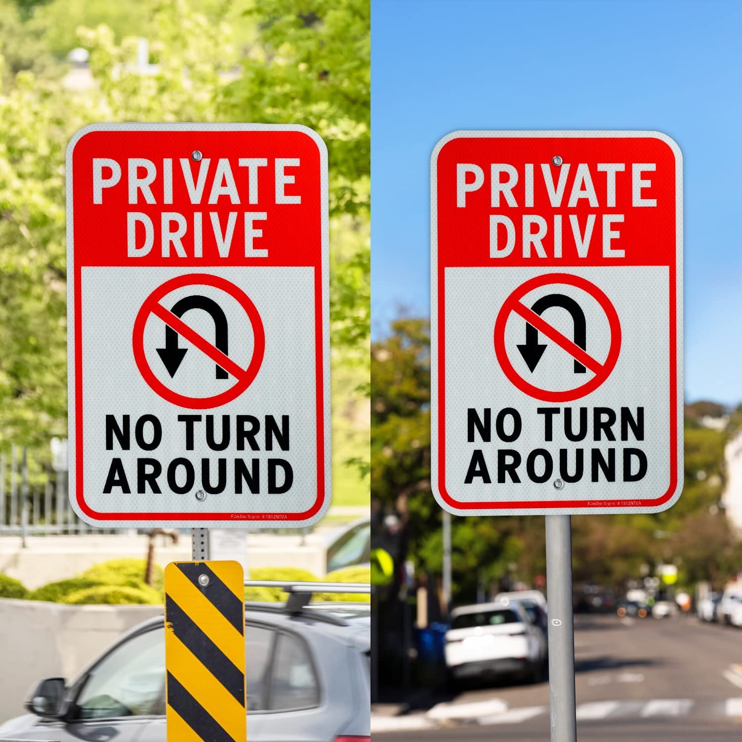 Faittoo Private Drive No Turn Around Sign, 18 x 12 Inches Engineer Grade Reflective Sheeting Rust Free Aluminum, UV Protected, Weather/Fade Resistant, Easy to Install and Read, Indoor/ Outdoors Use