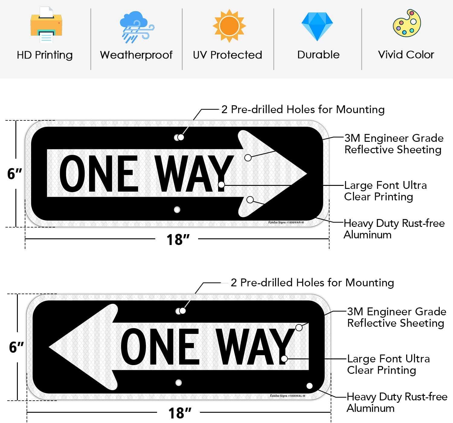 One Way Sign with Left Arrow, 18x6 Inches Engineer Grade Reflective Ru