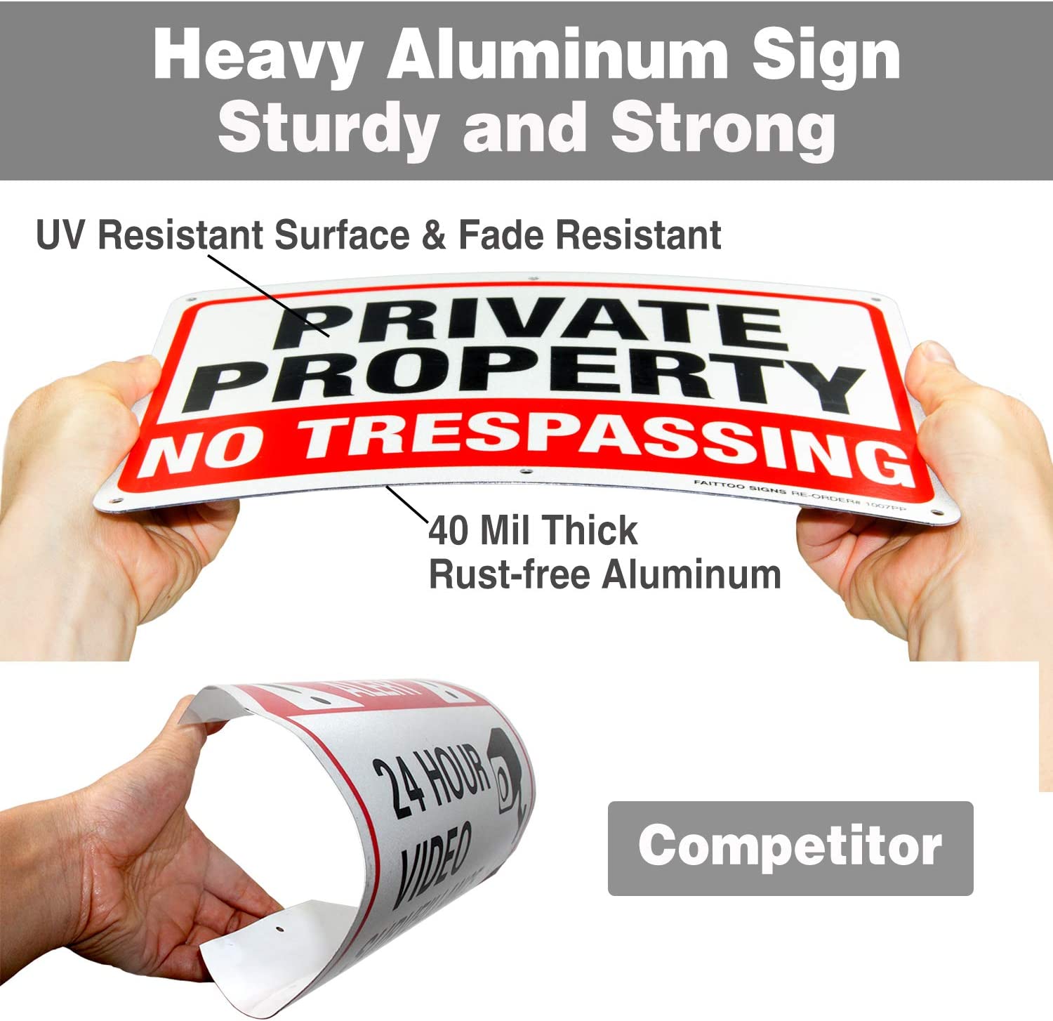 Private Property No Trespassing Metal Sign, 10 x 7 Inches Rust Free .040 Aluminum Sign – Reflective – Weatherproof - Easy to Mount - Indoor &amp; Outdoor use