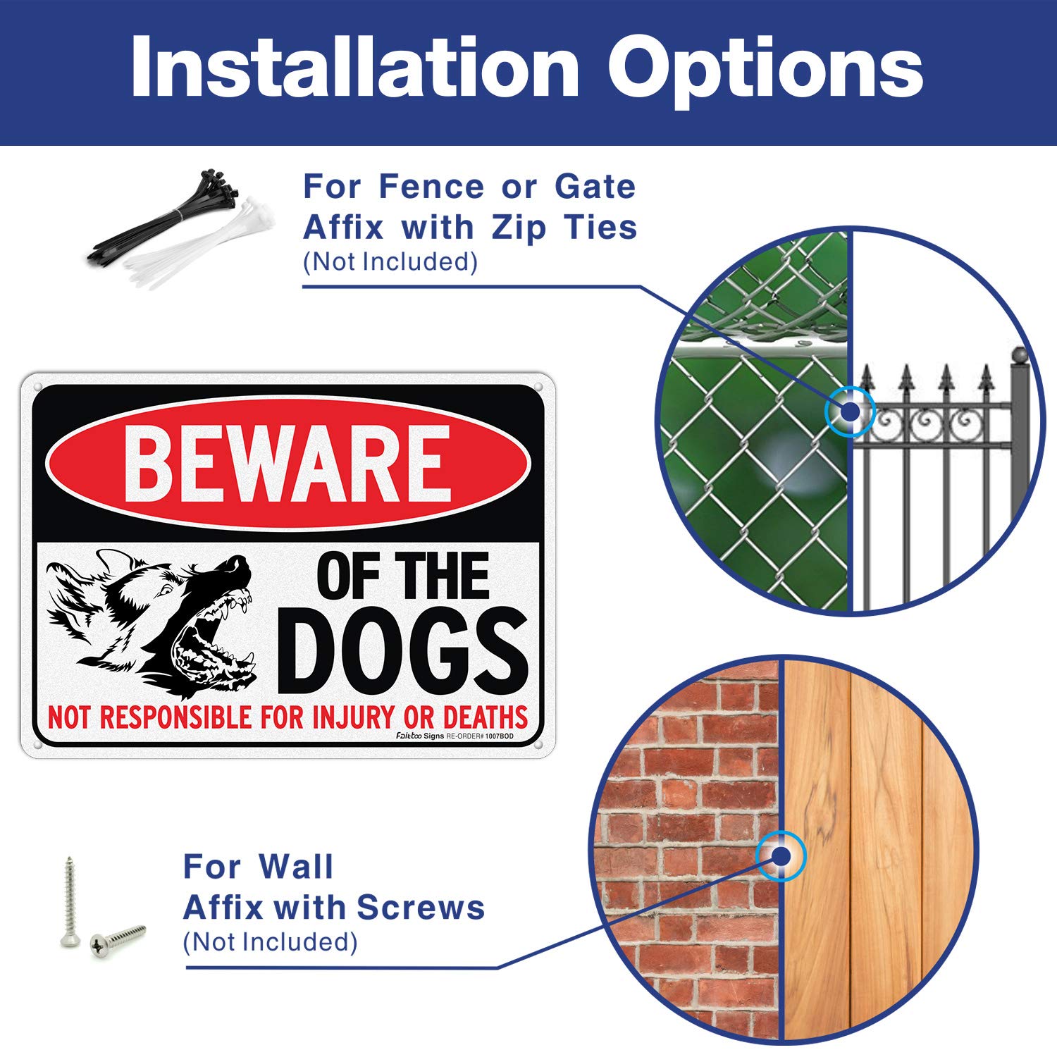 Beware of Dog Sign Not Responsible for Injury or Death,10x7 Inch Rust 