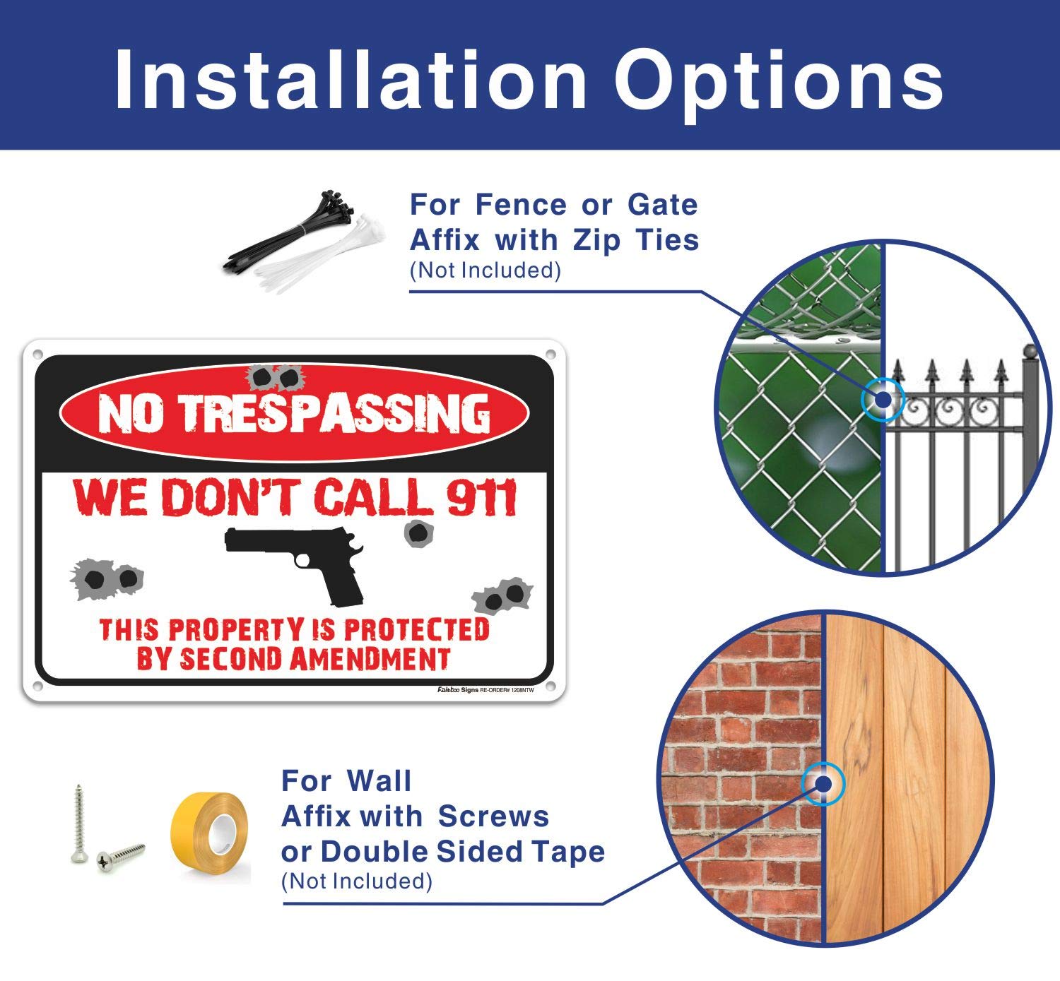 No Trespassing Sign,We Don't Call 911 Sign,This Property is Protected by Second Amendment Sign,12" x 8" Rust Free .40 Aluminum,UV Protected,Weather Resistant, Waterproof, Durable Ink, Easy to Mount
