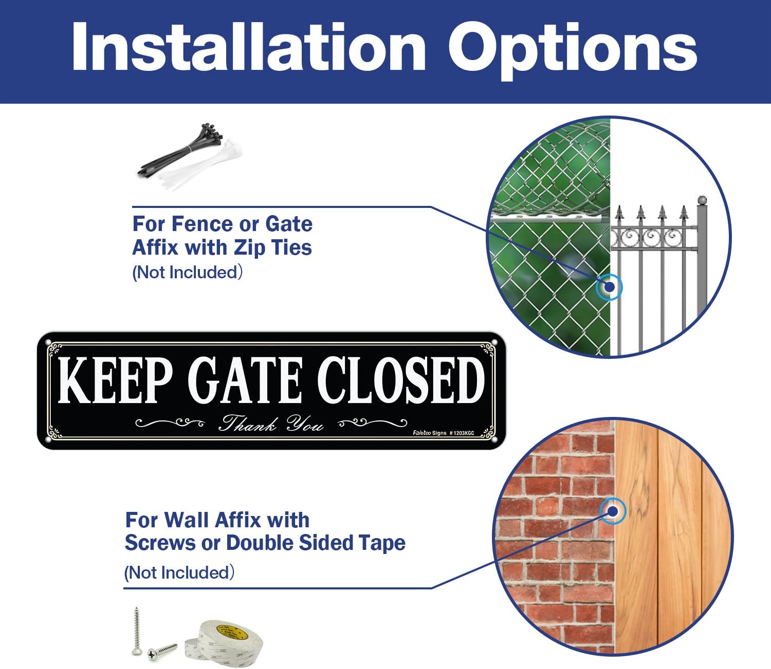 Please Keep This Gate Closed All Times Sign, 2-Pack 10 x 7 Inch Reflective Rust Free Aluminum, UV Protected, Weather/Fade Resistant, Easy to Install and Read, Indoor/ Outdoors Use