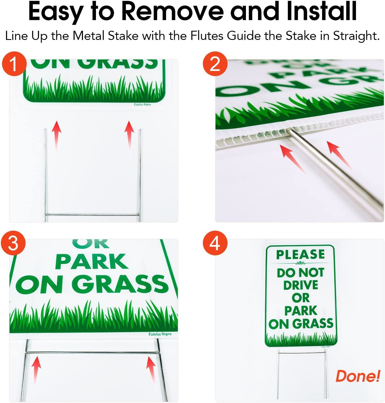 Faittoo "Please Do Not Drive Or Park On Grass" Sign with Stake,18 x 12 Inch Double-Sided Corrugated Plastic Yard Lawn Sign, Easy to Assemble, Waterproof, Weather Resistant, Non-Fading