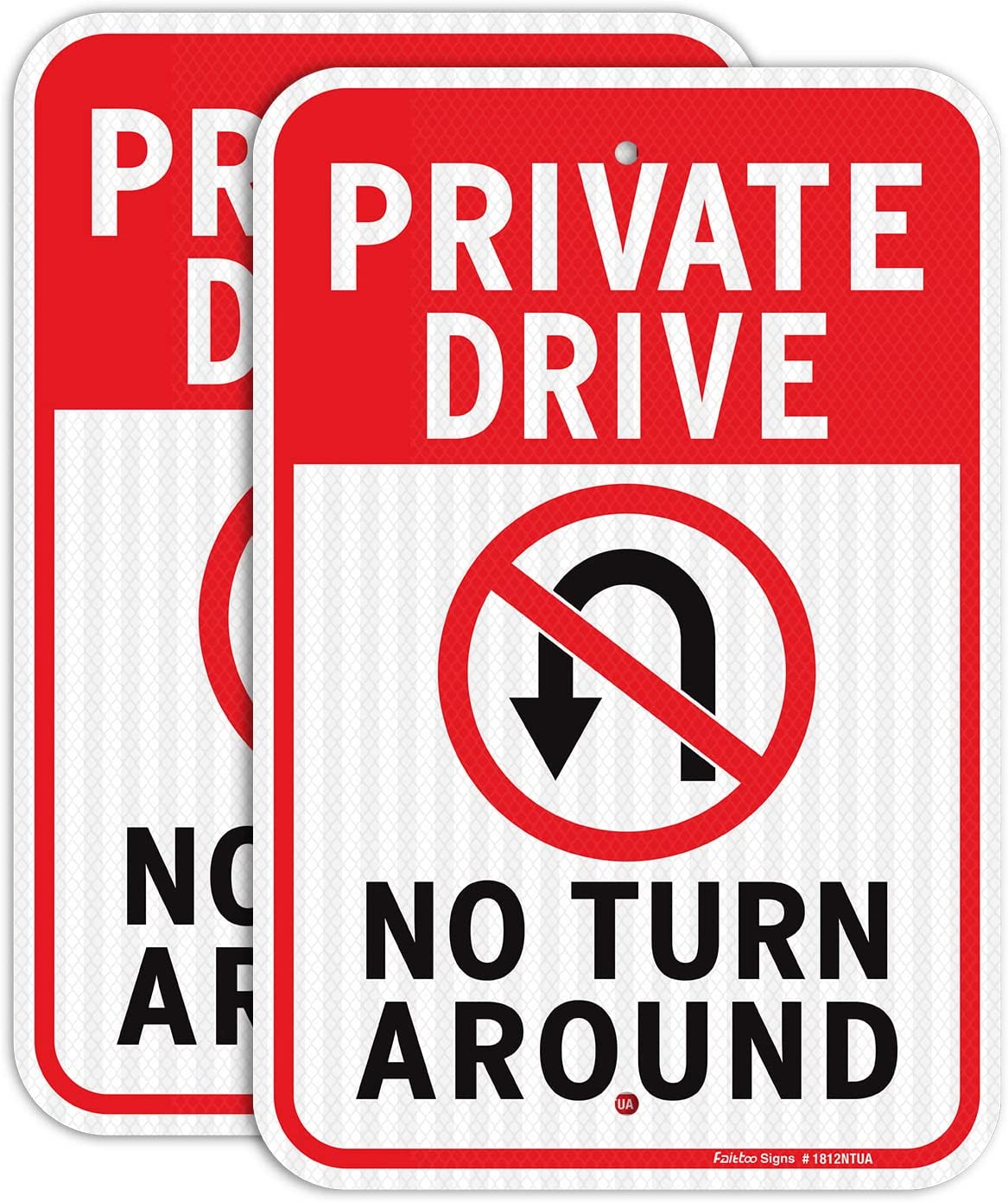 Faittoo Private Drive No Turn Around Sign, 18 x 12 Inches Engineer Grade Reflective Sheeting Rust Free Aluminum, UV Protected, Weather/Fade Resistant, Easy to Install and Read, Indoor/ Outdoors Use