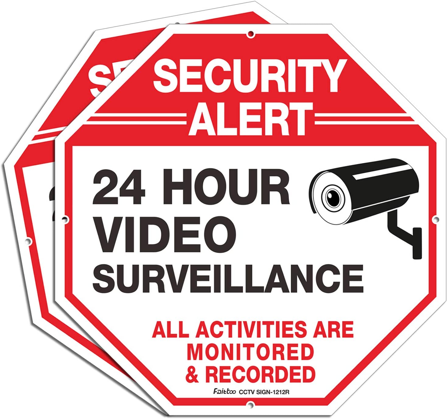 Video Surveillance Signs (2 Pack) 12 x 12 Rust Free .040 Aluminum Security Warning Reflective Metal Signs, Indoor or Outdoor Use for Home Business CCTV Security Camera, UV Protected &amp; Waterproof
