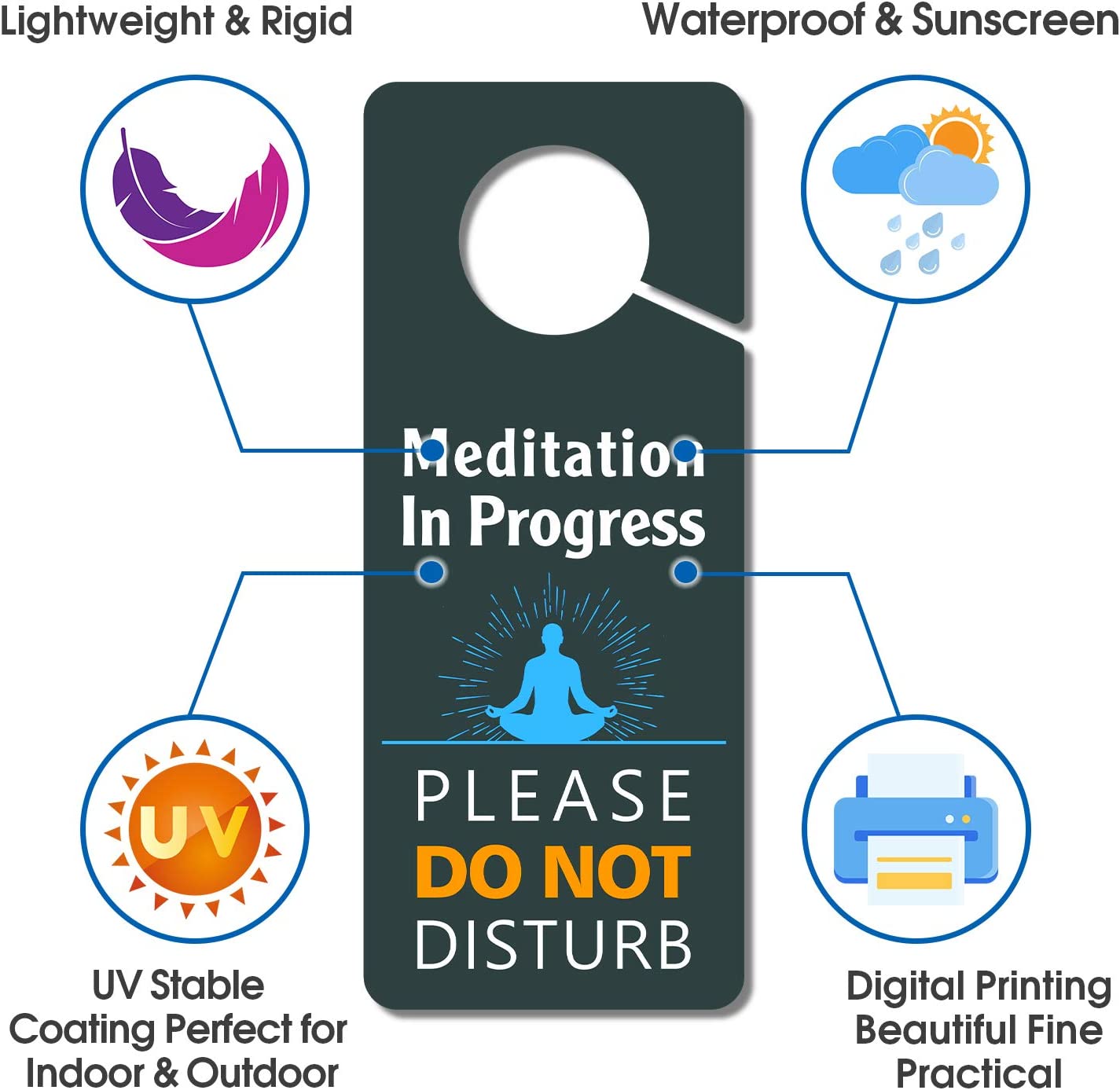 Meditation In Progress Door Hanger, Do Not Disturb Sign, 3.5 x 8.7 Inch Double Sided Premium Quality PVC Plastic, UV Printed, Long Lasting, Weatherproof, Meditation Décor for Room