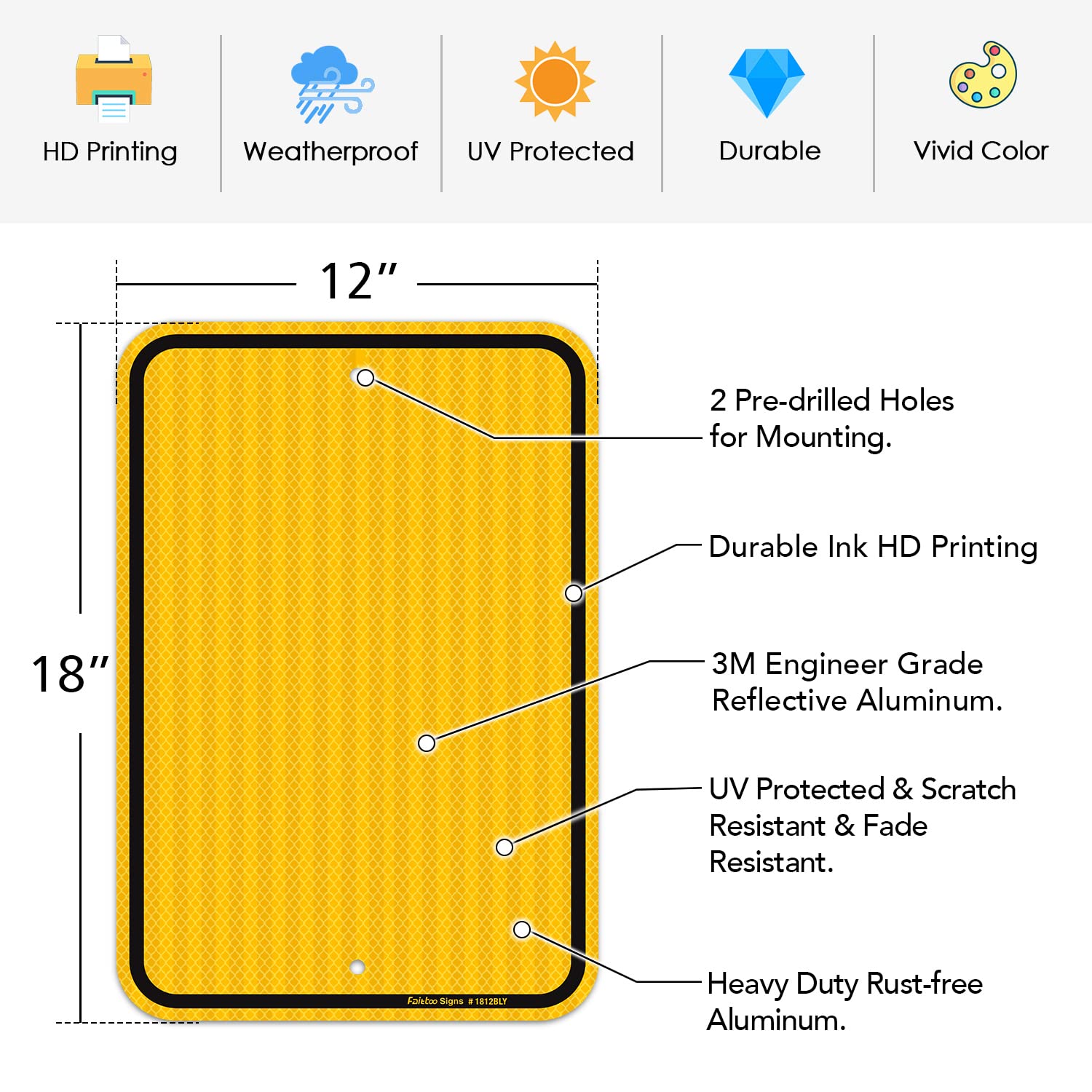 Faittoo Blank Write-On Metal Sign, 18 x 12 Inches Blank Metal Signs, Rust Free Aluminum, Engineer Grade Reflective Material, UV Protected, Weather/Fade Resistant, Easy to Install, Yellow