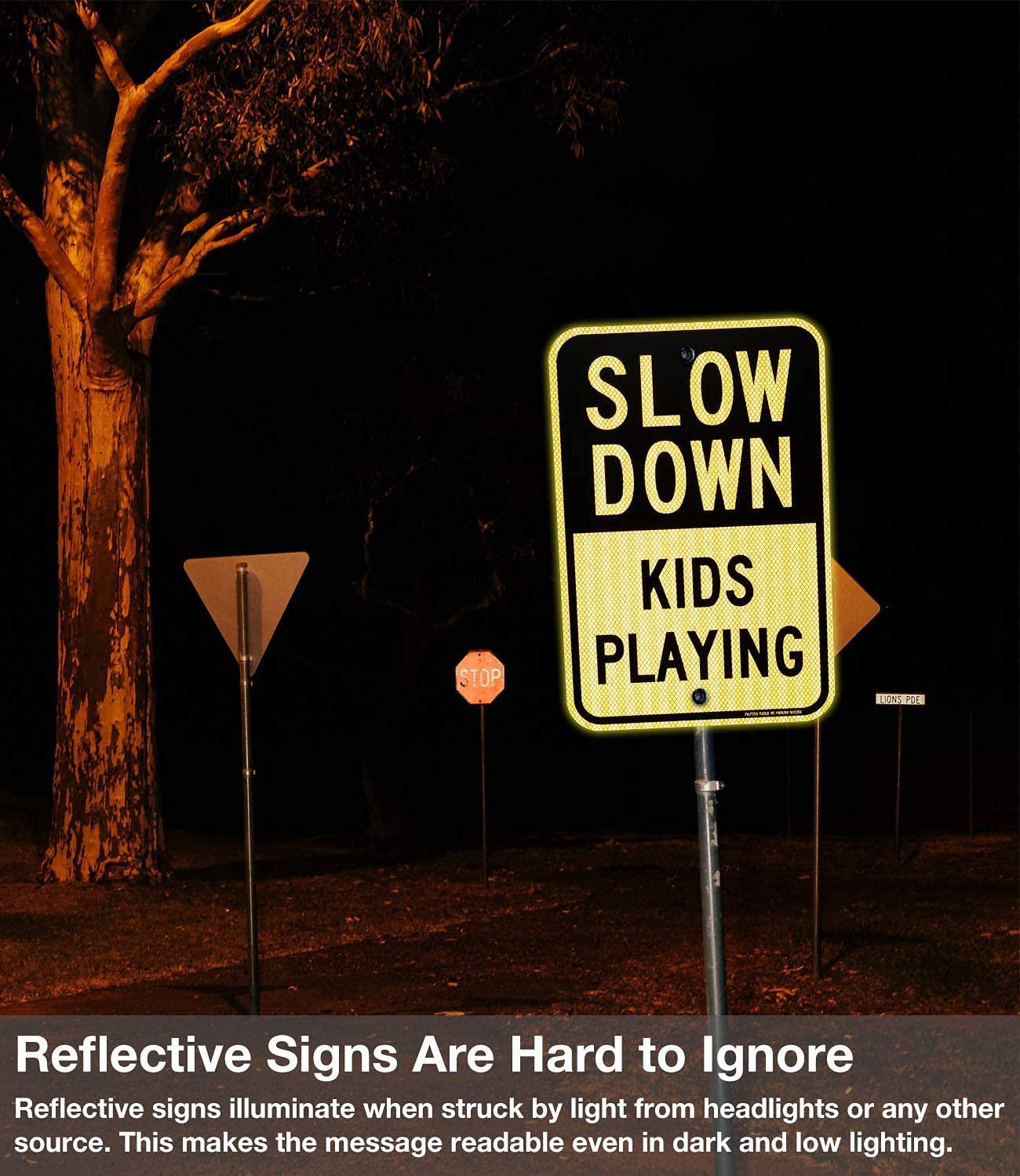 Slow Down Kids Playing Signs, Slow Down Children Playing Sign, 18 x 12 Engineer Grade Reflective Sheeting Rust Free Aluminum, Weather Resistant, Waterproof, Durable Ink, Easy To Mount