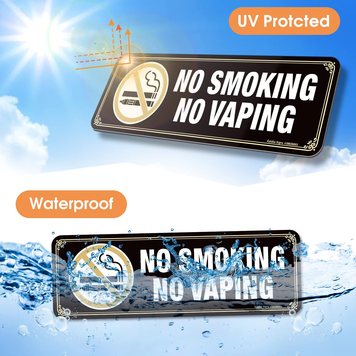 No Smoking No Vaping Sign, (4 Pack) 9 X 3 Inch, Self-Adhesive, Use for