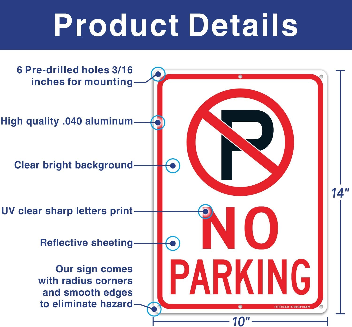 No Parking Sign With Symbol Sign, 14 x 10 Inches Reflective .40 Rust Free Aluminum, UV Protected, Weather Resistant, Waterproof, Durable Ink, Easy To Mount