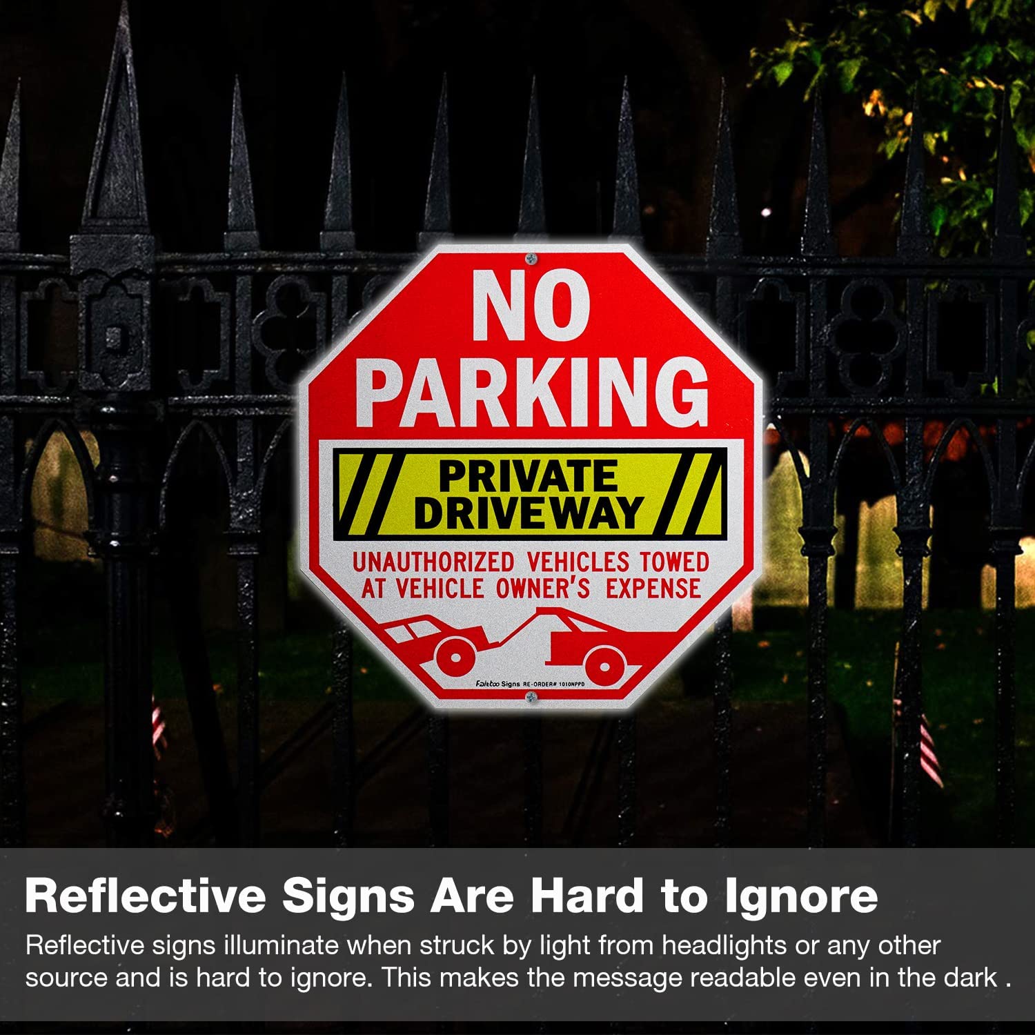 No Parking Private Driveway Sign, 2-Pack 10 x 10 Inch Unauthorized Vehicles Towed at Vehicle Owner's Expense Aluminum Sign, Reflective, Weatherproof, Non-Fading, Easy to Install, Indoor/Outdoors Use