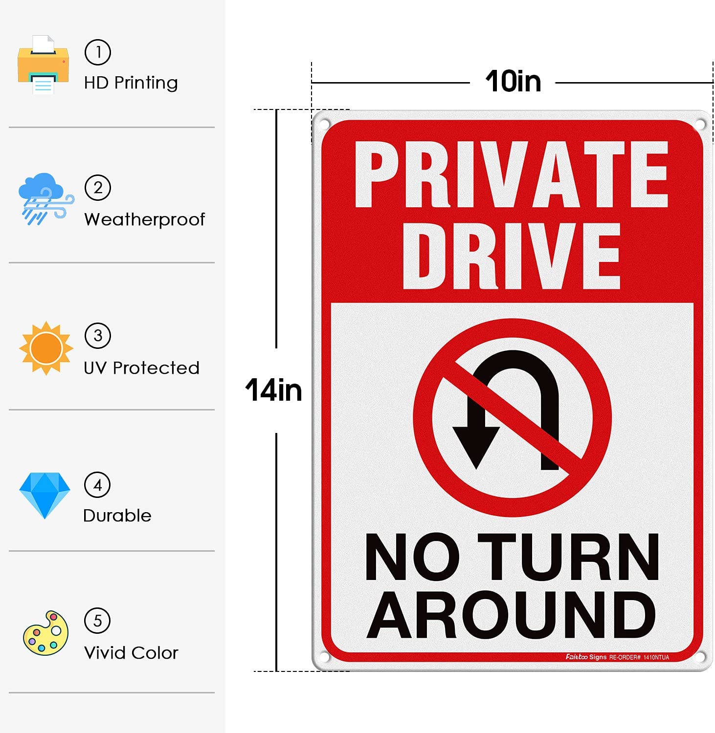 Private Drive Sign, No Turn Around Sign, Driveway Signs No Turnaround,