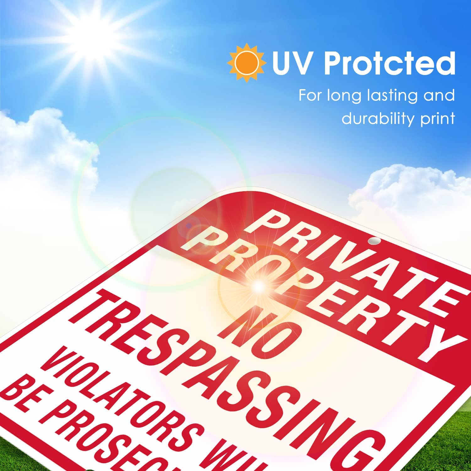 Private Property No Trespassing Sign, Violators Will Be Prosecuted Sign, 12 x 12 Inches Square, .040 Rust Free Aluminum, UV Protected and Waterproof, Weather Resistant, Durable Ink, Easy to Mount