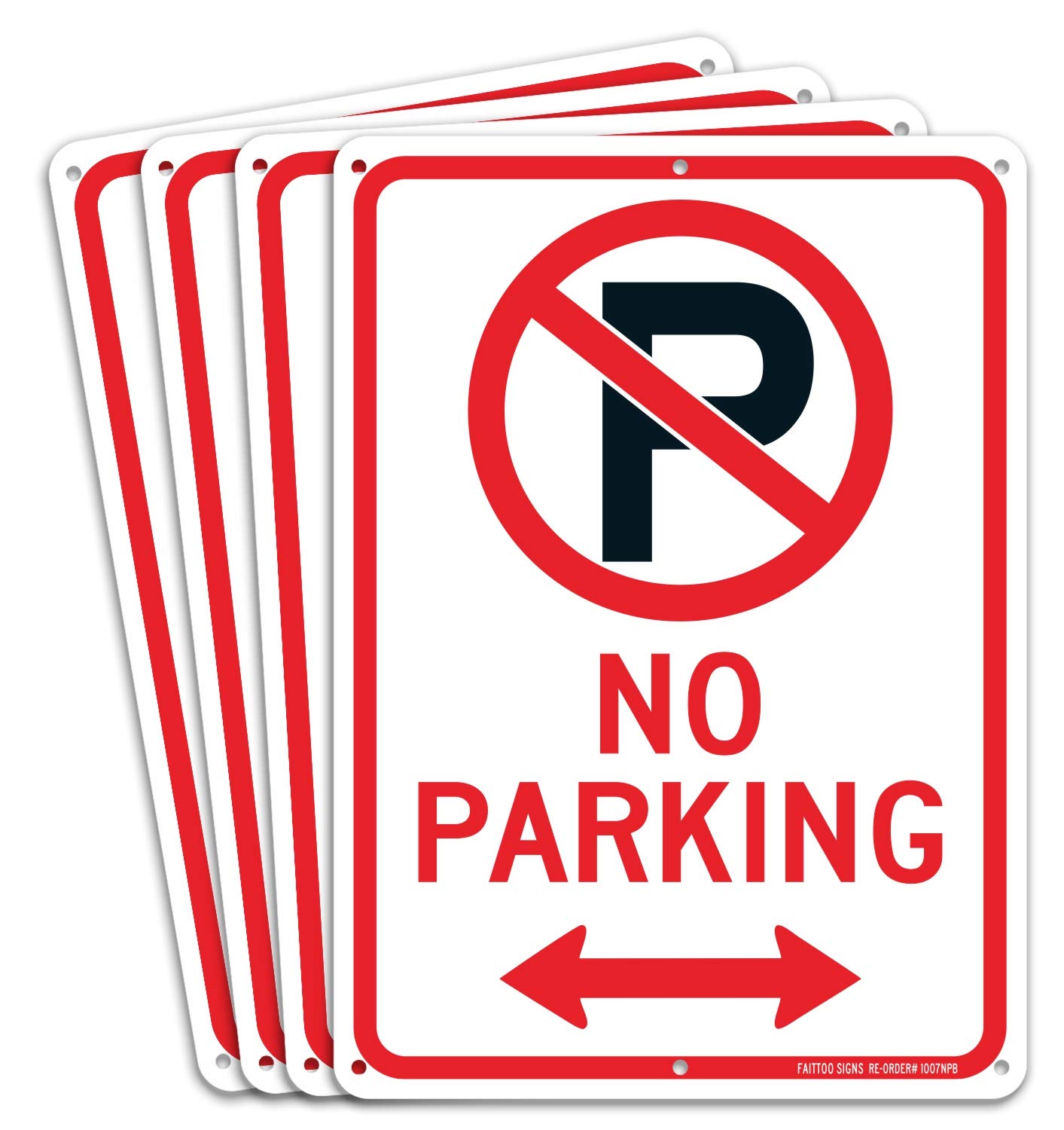 (4 Pack) No Parking Sign With Symbol With Arrows Sign, 10 x 7 Inches Reflective .40 Rust Free Aluminum , UV Protected, Weather Resistant, Waterproof, Durable Ink, Easy To Mount
