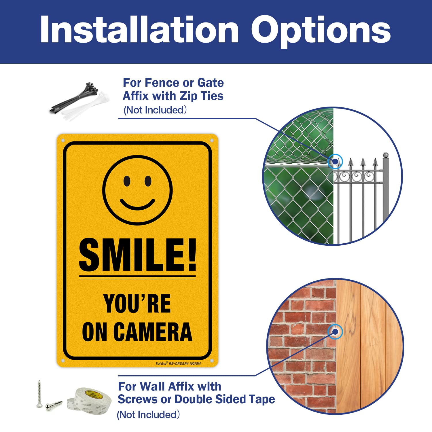 (2 Pack) Smile You're On Camera Video Surveillance Sign - 10 x7 Inches .040 Rust Free Heavy Duty Aluminum - Indoor or Outdoor Use for Home Business CCTV Security Camera,UV Protected & Reflective