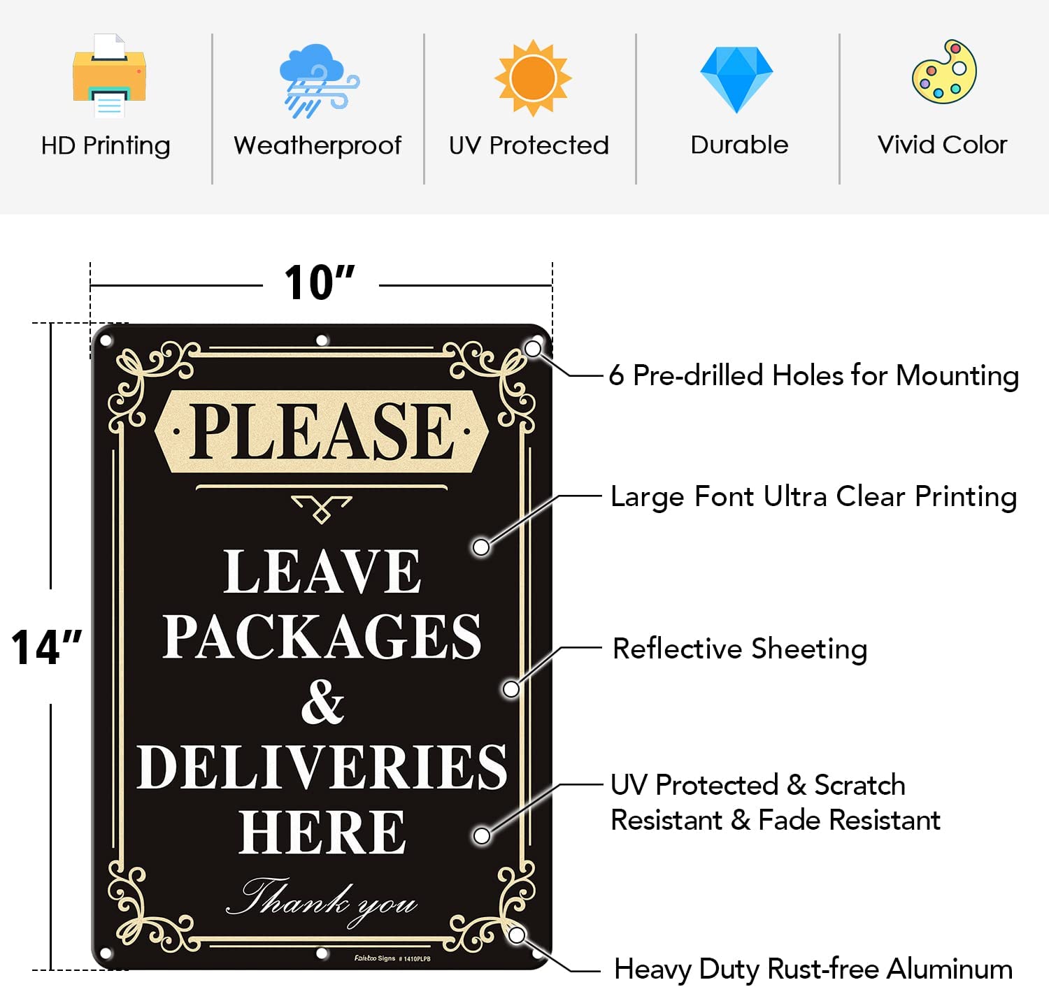 Faittoo Please Leave Packages and Deliveries Here Sign, Reflective Aluminum Sign, UV Protected and Weatherproof, Durable Ink, Easy to Install and Read, Indoor/ Outdoors Use