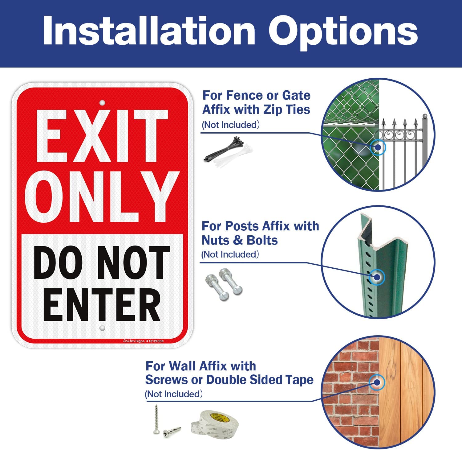 Faittoo Exit Only - Do Not Enter Sign, 18 x 12 Inches Engineer Grade Reflective Sheeting Rust Free Aluminum, UV Protected, Weather/Fade Resistant, Easy to Install and Read, Indoor/ Outdoors Use